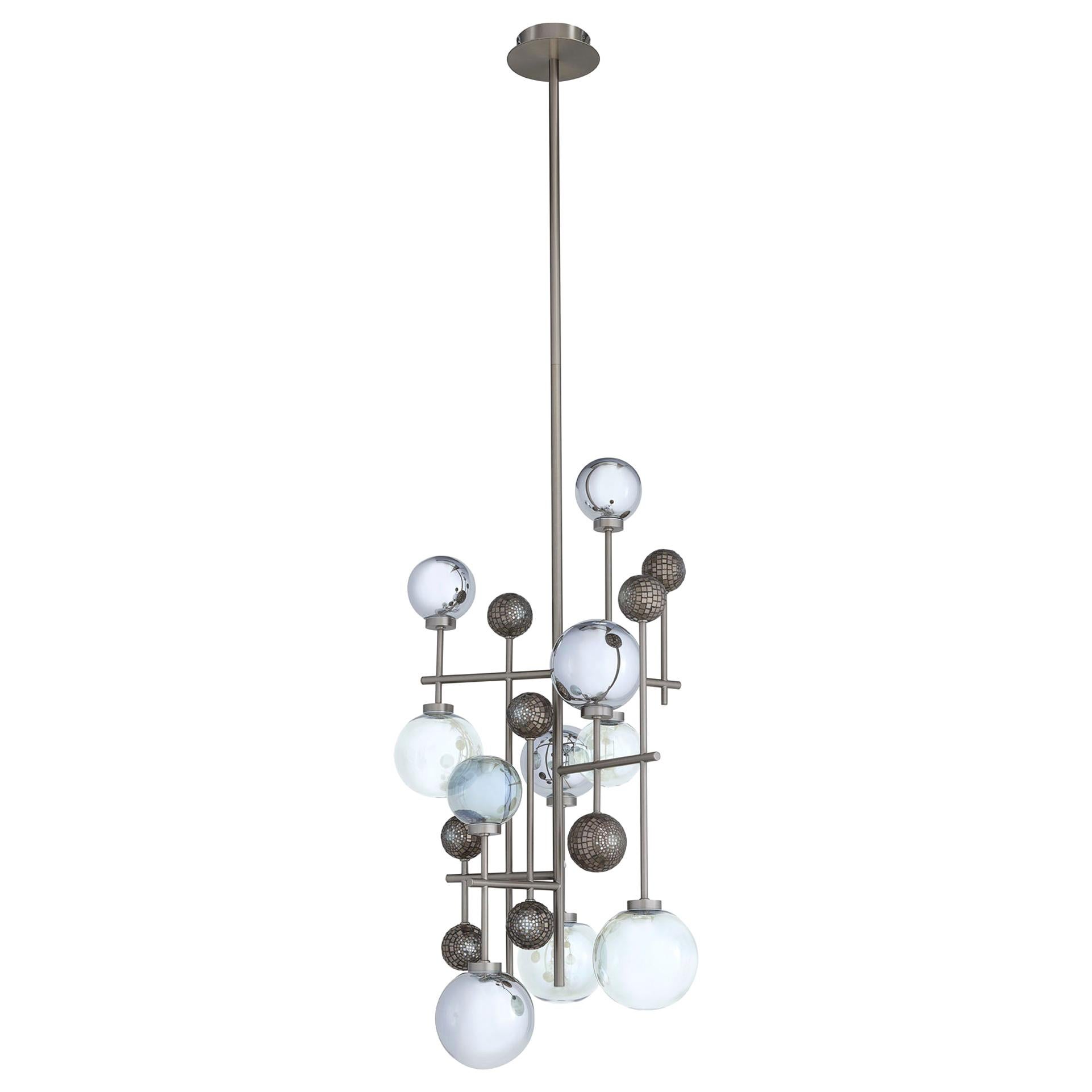 Ceiling Lamp Brass Frame Nickel or Brass Finish Glass Spheres Artistic Mosaic For Sale