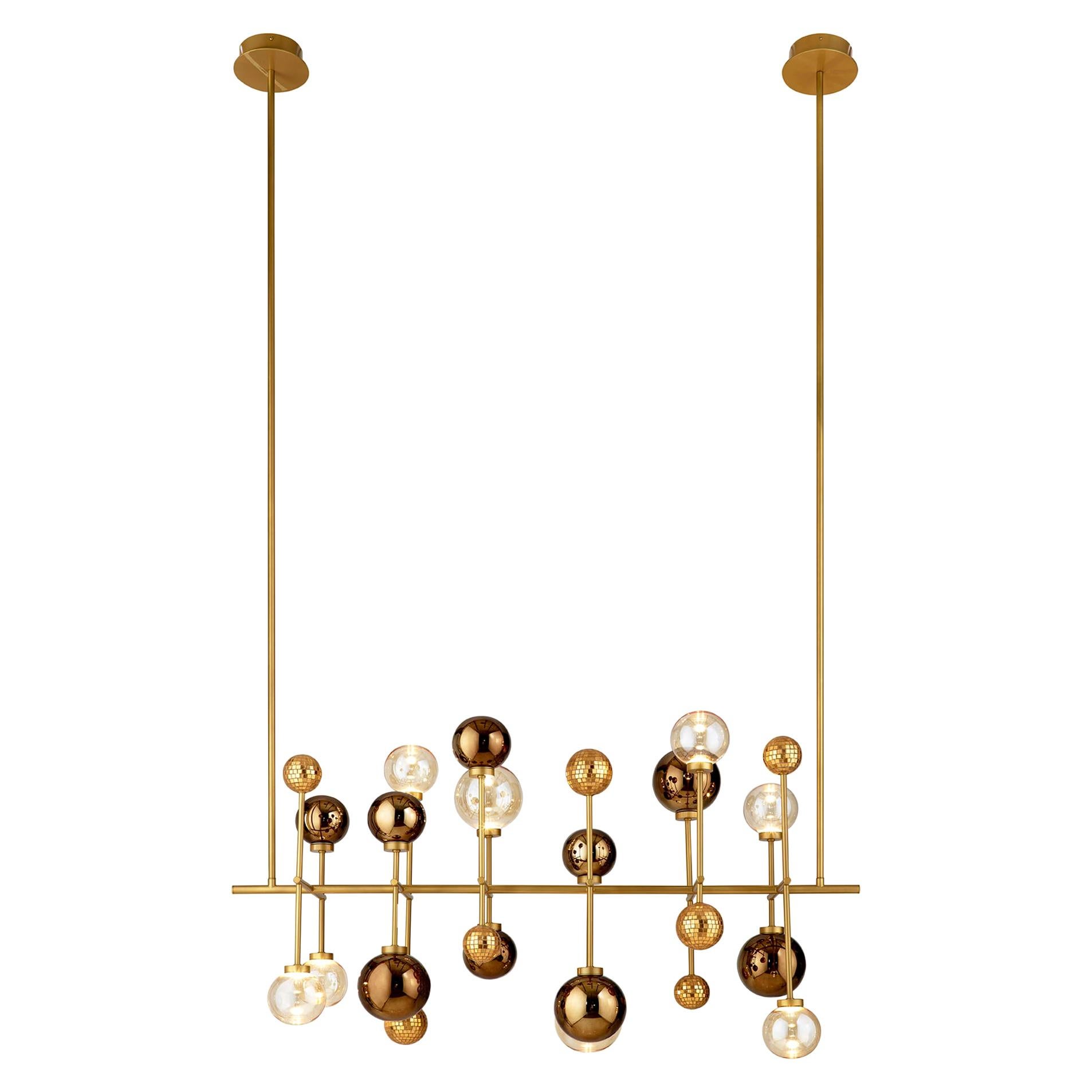 Ceiling Lamp Brass Frame Nickel or Brass Finish Glass Spheres Artistic Mosaic