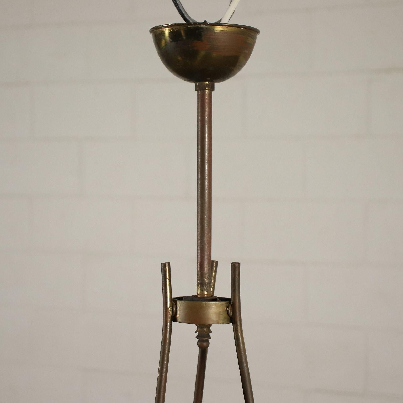 Italian Ceiling Lamp Brass Glass, Italy, 1950s