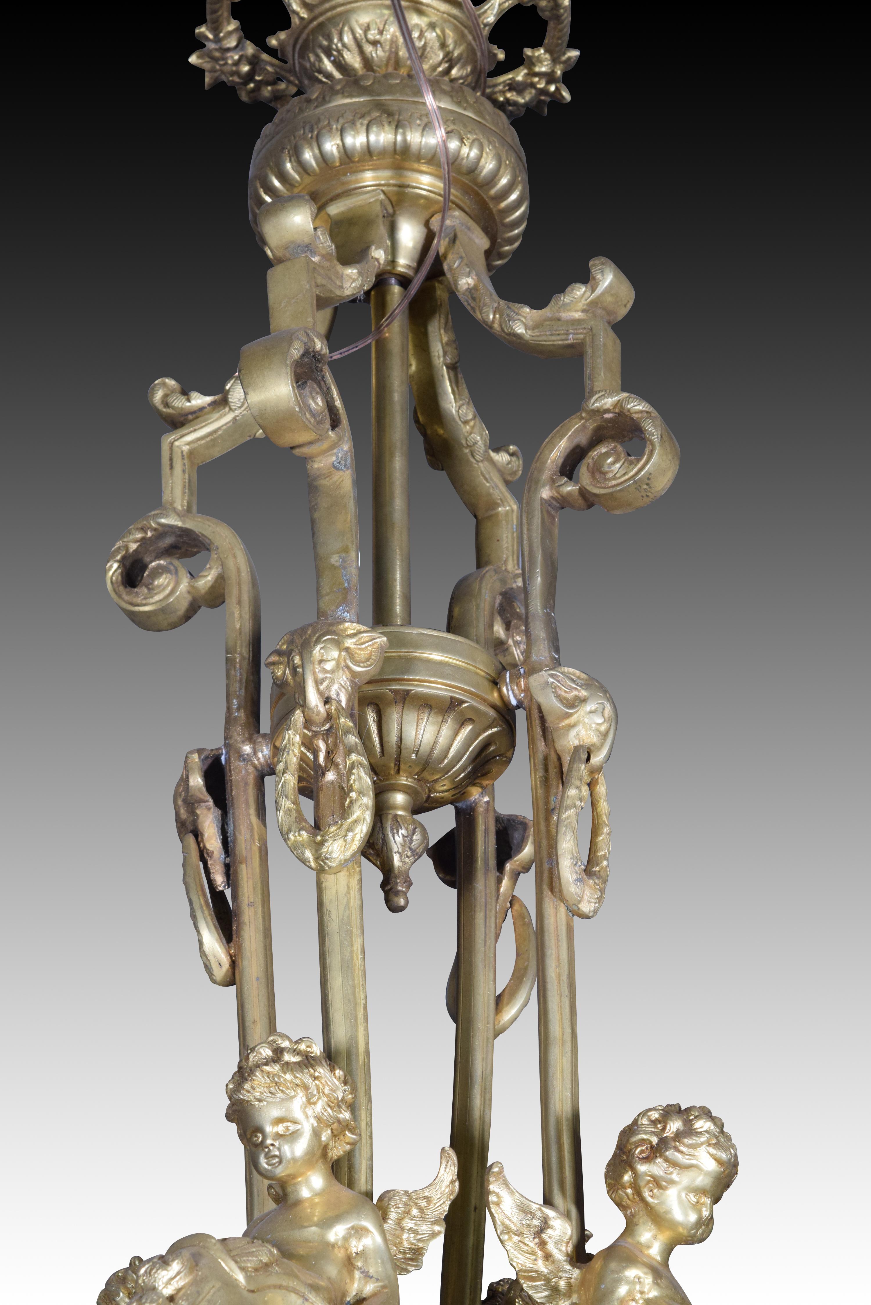 Ceiling lamp. Bronze, glass. 20th century. For Sale 1