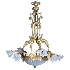 Plafonnier. Bronze, verre. 20e siècle.