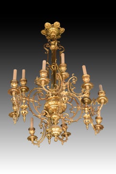 Ceiling lamp. Bronze, glass, metal. 19th century.