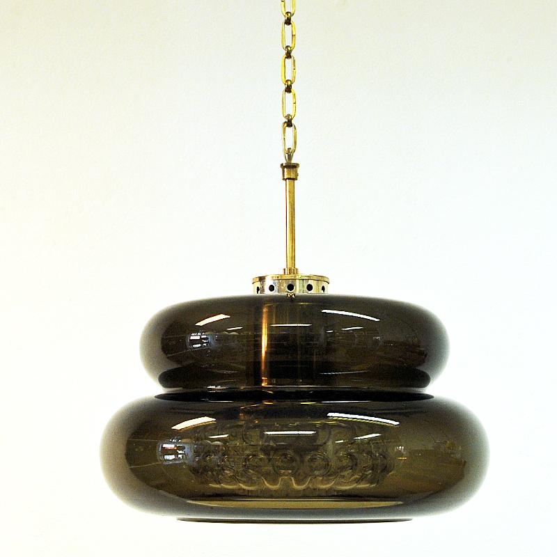 Midcentury cognac colored hanging glass ceiling lamp Bubblan 