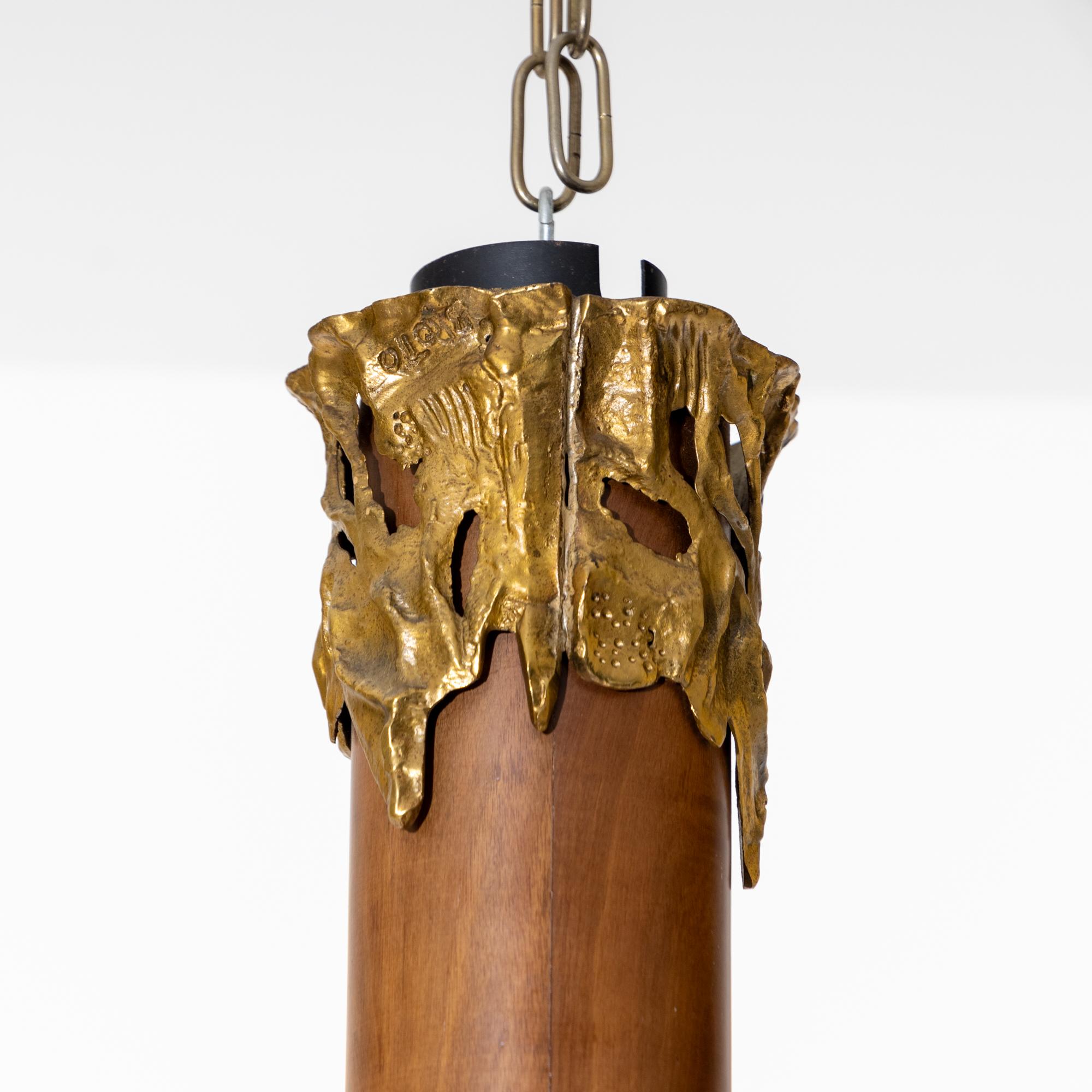 Late 20th Century Ceiling lamp by Angelo Brotto, frosted glass and bronze applique, Italy, 1980s For Sale