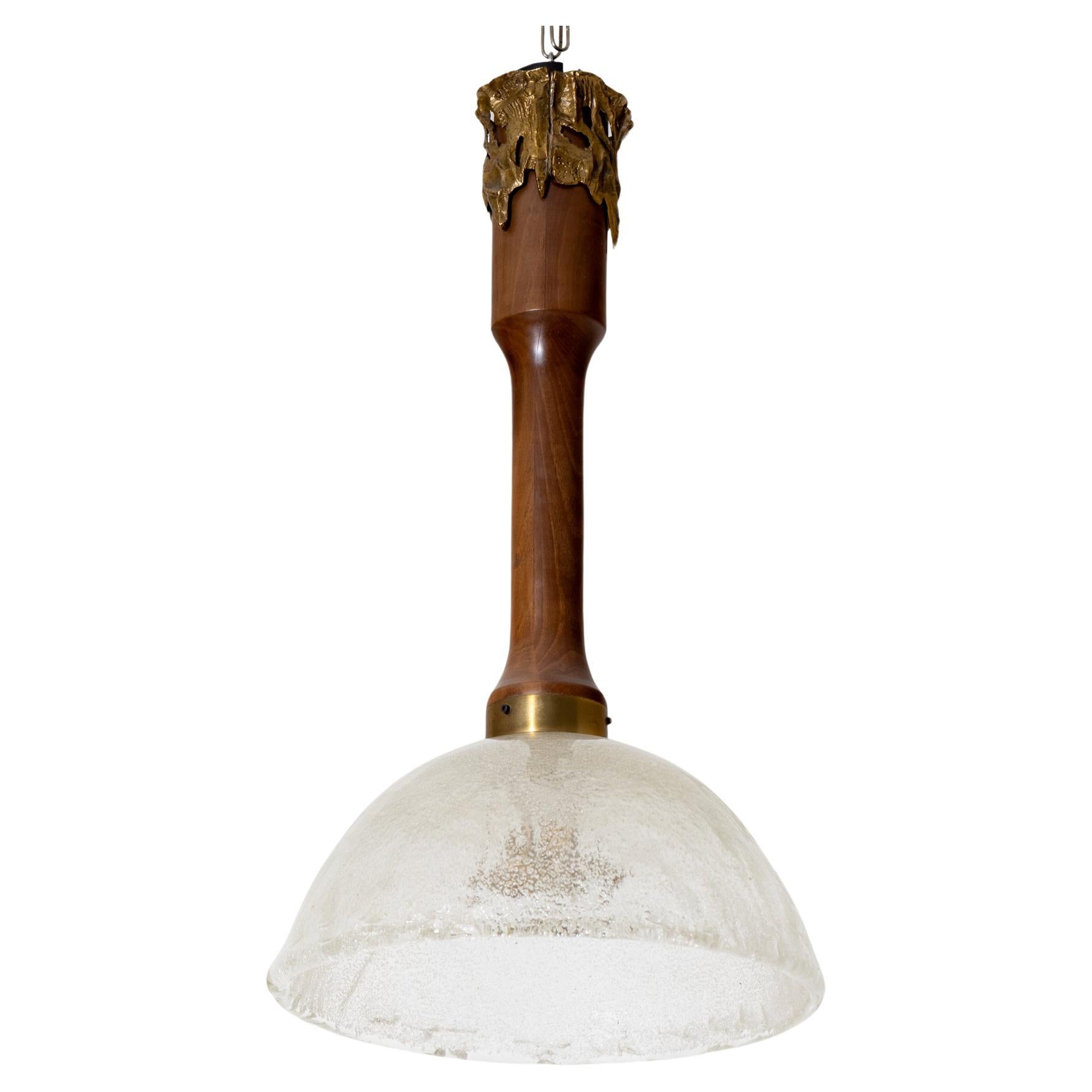 Ceiling lamp by Angelo Brotto, frosted glass and bronze applique, Italy, 1980s For Sale