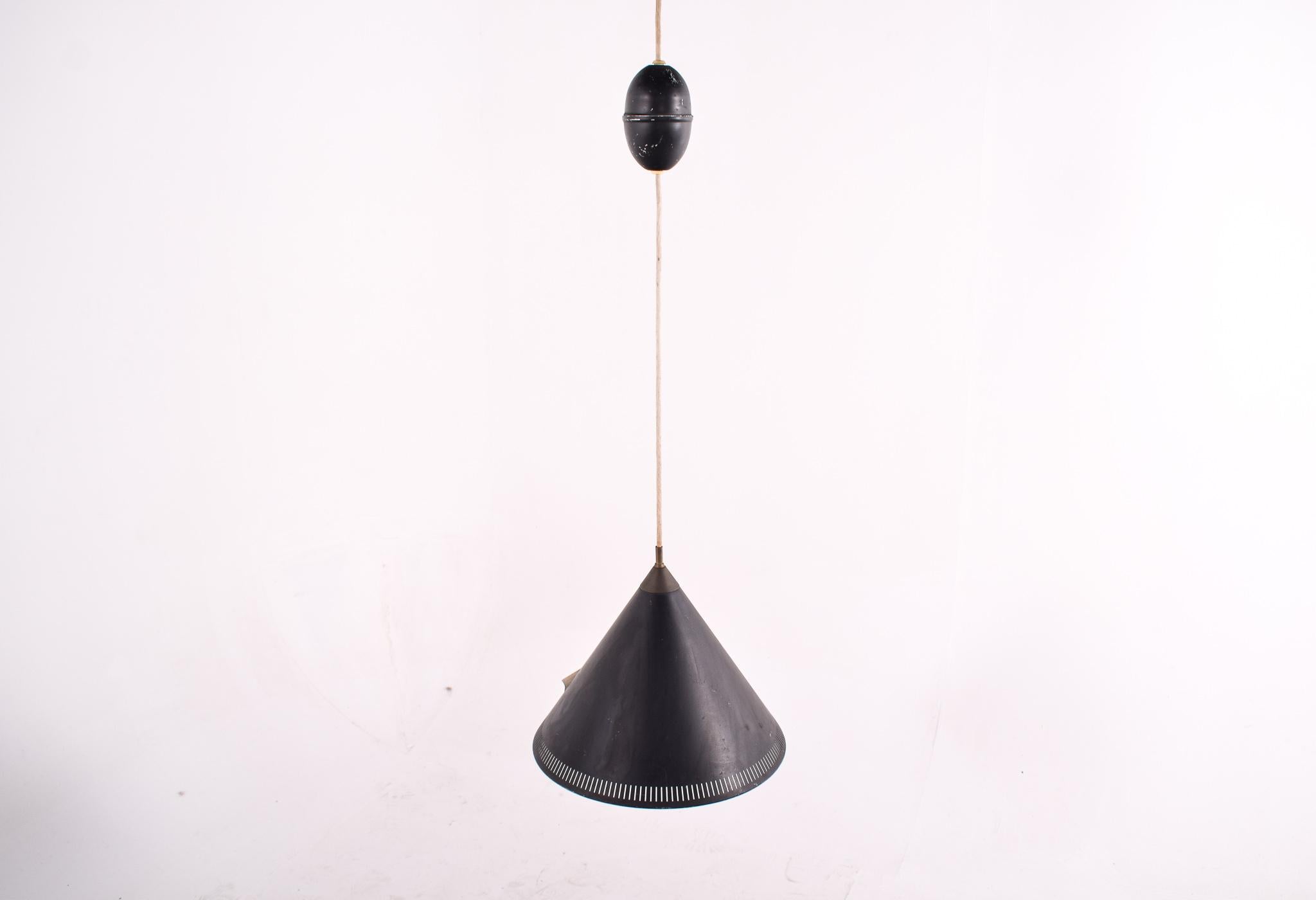 Mid-Century Modern Ceiling Lamp by Bent Karlby for Lyfa, Black Cone, 1960s For Sale