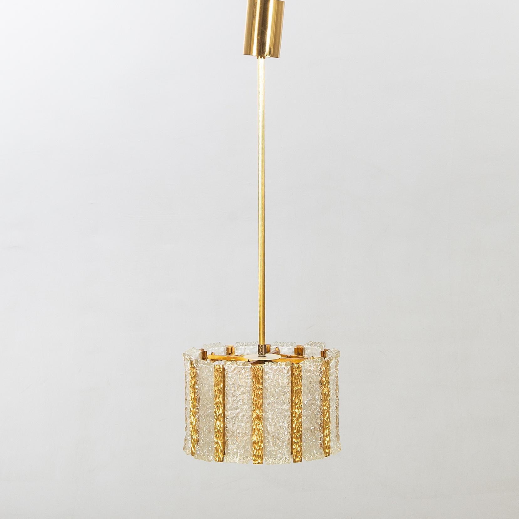 Swedish  Carl Fagerlund Ceiling Lamp for Orrefors in  Brass & Cast Glass  Sweden 1960 For Sale