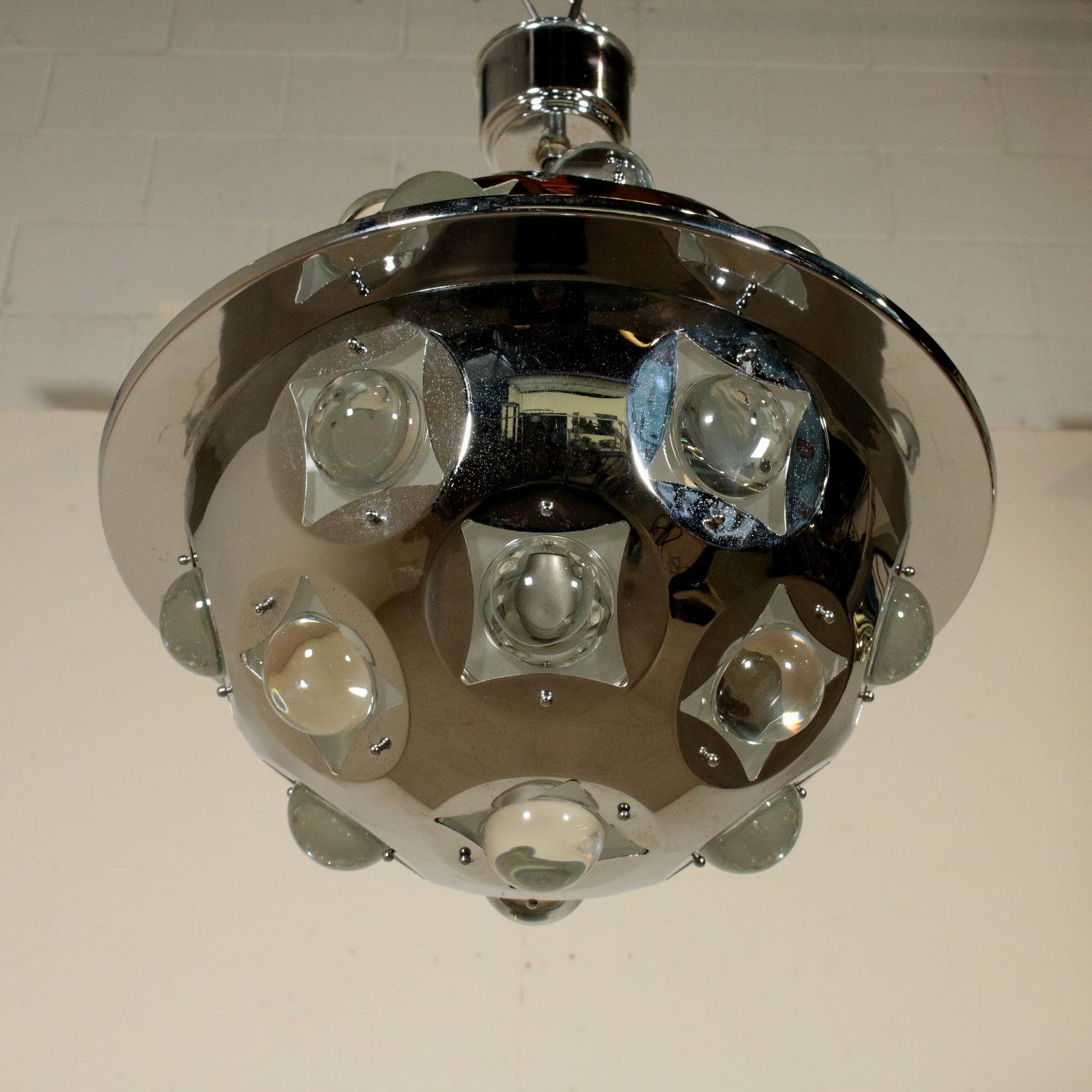 Italian Ceiling Lamp by Oscar Torlasco Chromed Metal Glass Vintage, Italy, 1960s