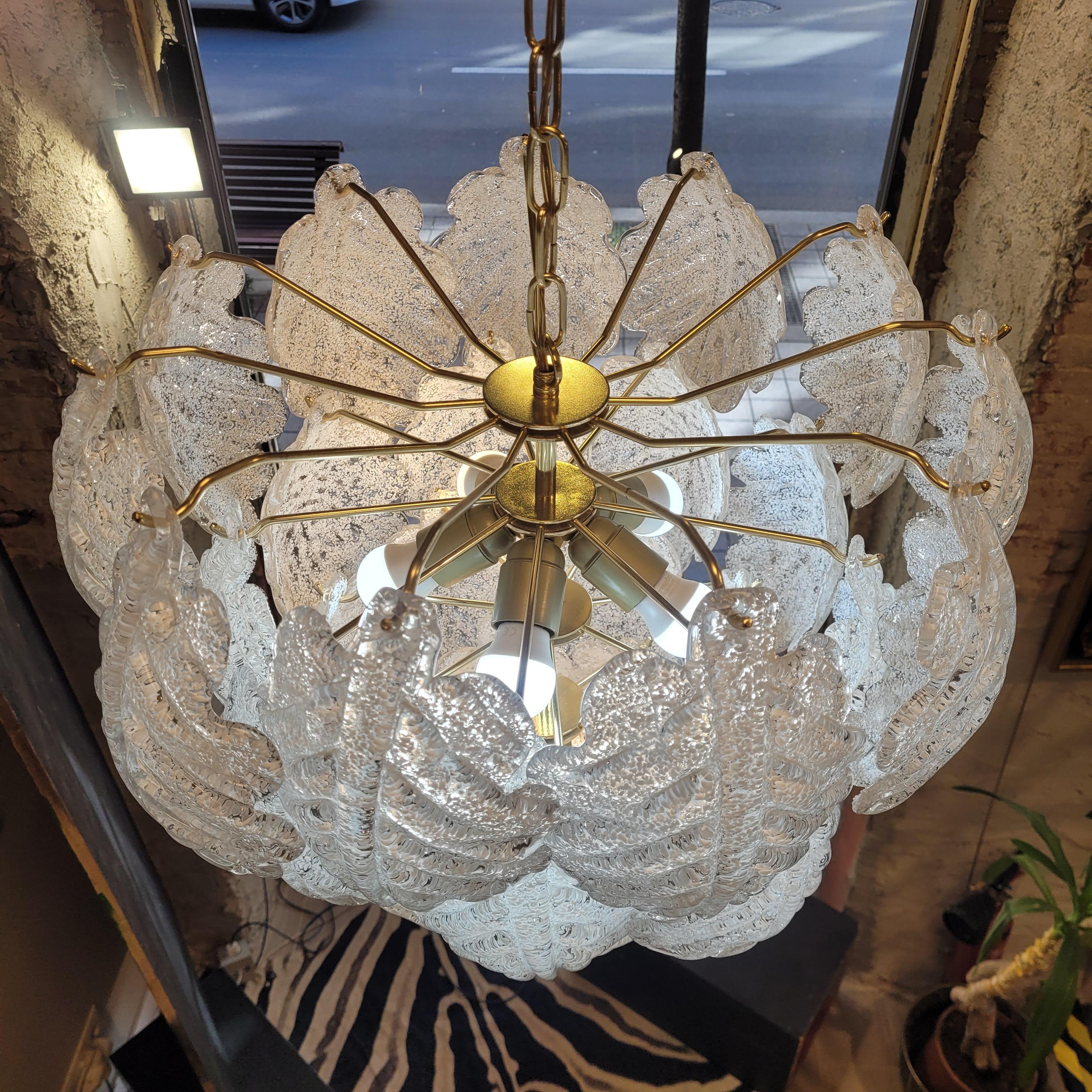 Deckenleuchte / Kronleuchter Italien, Mazzega, Murano Glas und Metall mattiert im Angebot 2