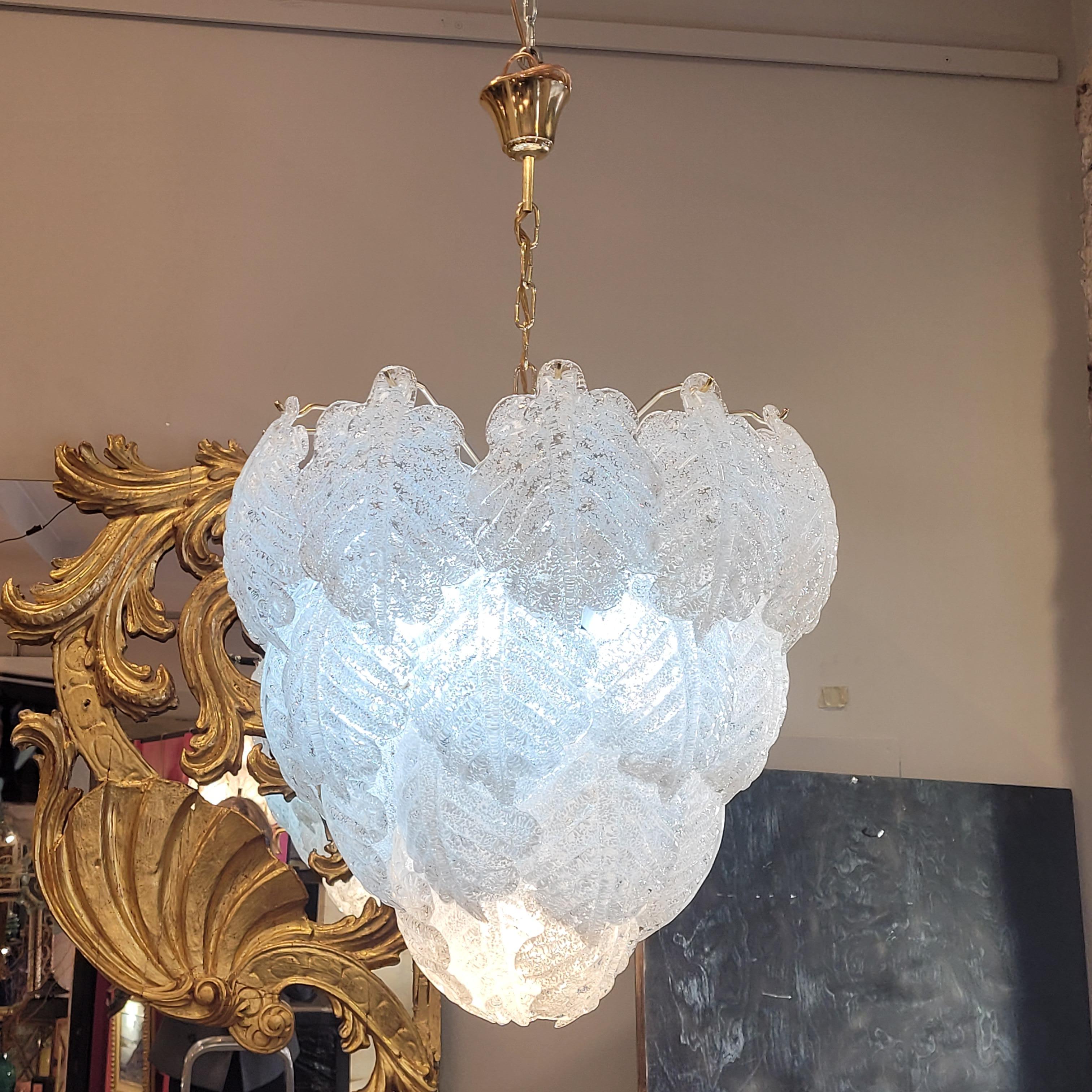 Deckenleuchte / Kronleuchter Italien, Mazzega, Murano Glas und Metall mattiert (Ende des 20. Jahrhunderts) im Angebot