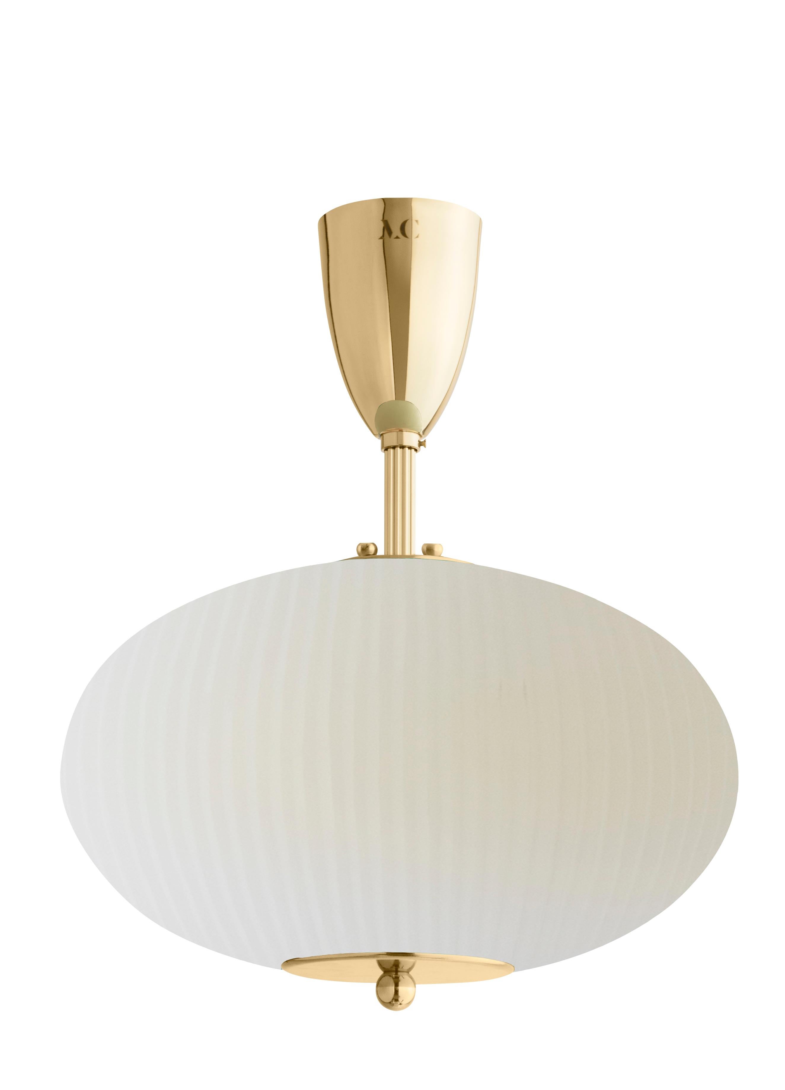 Ceiling lamp china 07 by Magic Circus Editions.
Dimensions: H 40 x W 32 x D 32 cm.
Materials: brass, mouth blown glass sculpted with a diamond saw.
Colour: ivory.

Available finishes: brass, nickel.
Available colours: enamel soft white, soft