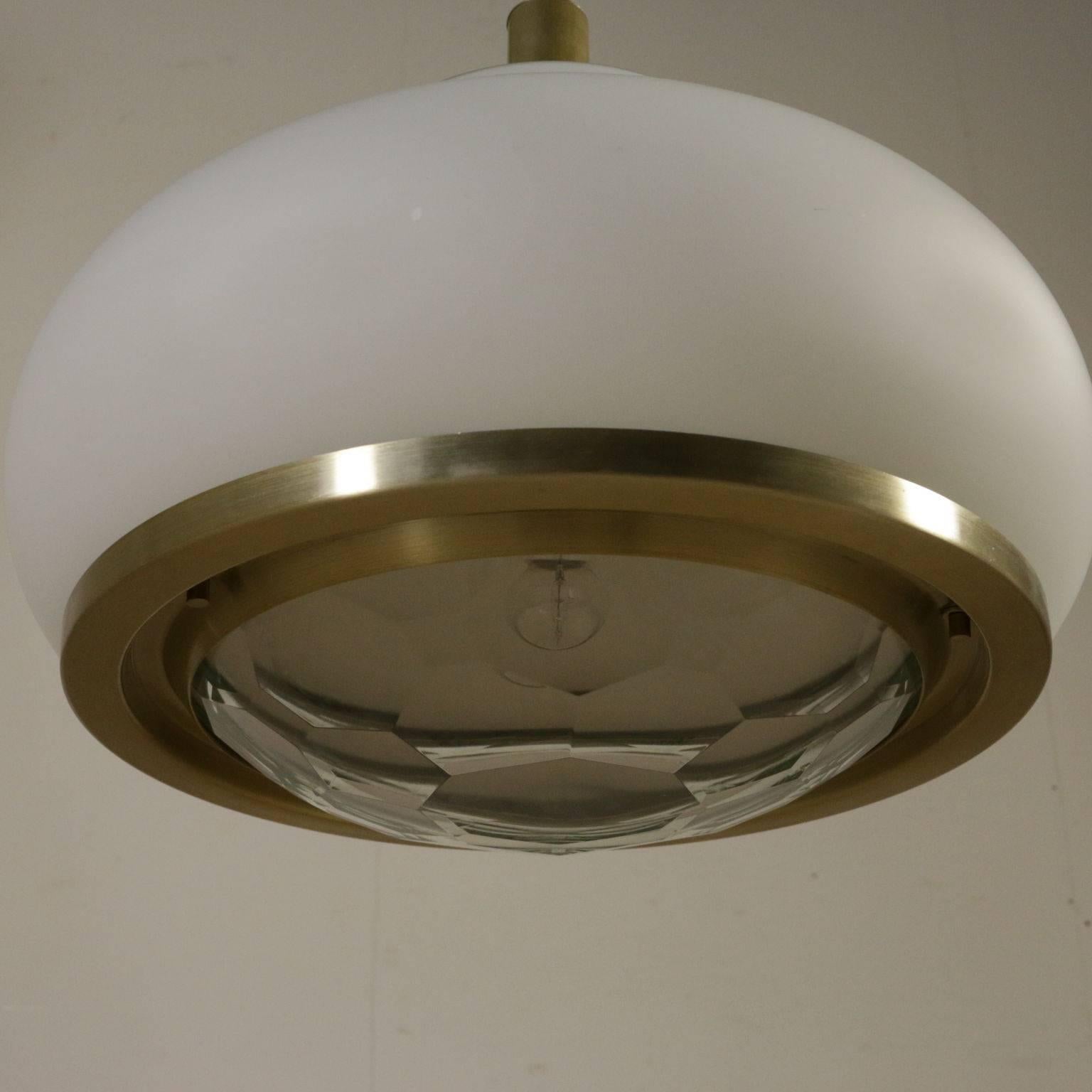 A ceiling lamp designed by Pia Guidetti Crippa for Lumi, glass and brass. Manufactured in Italy, 1960s.