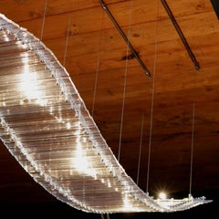 Ceiling Lamp Designed for Venini Chromed Metal Structure Glass Murano, 1985