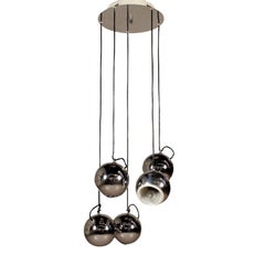 Ceiling Lamp Five Pendants Chromed Metal, 1960s