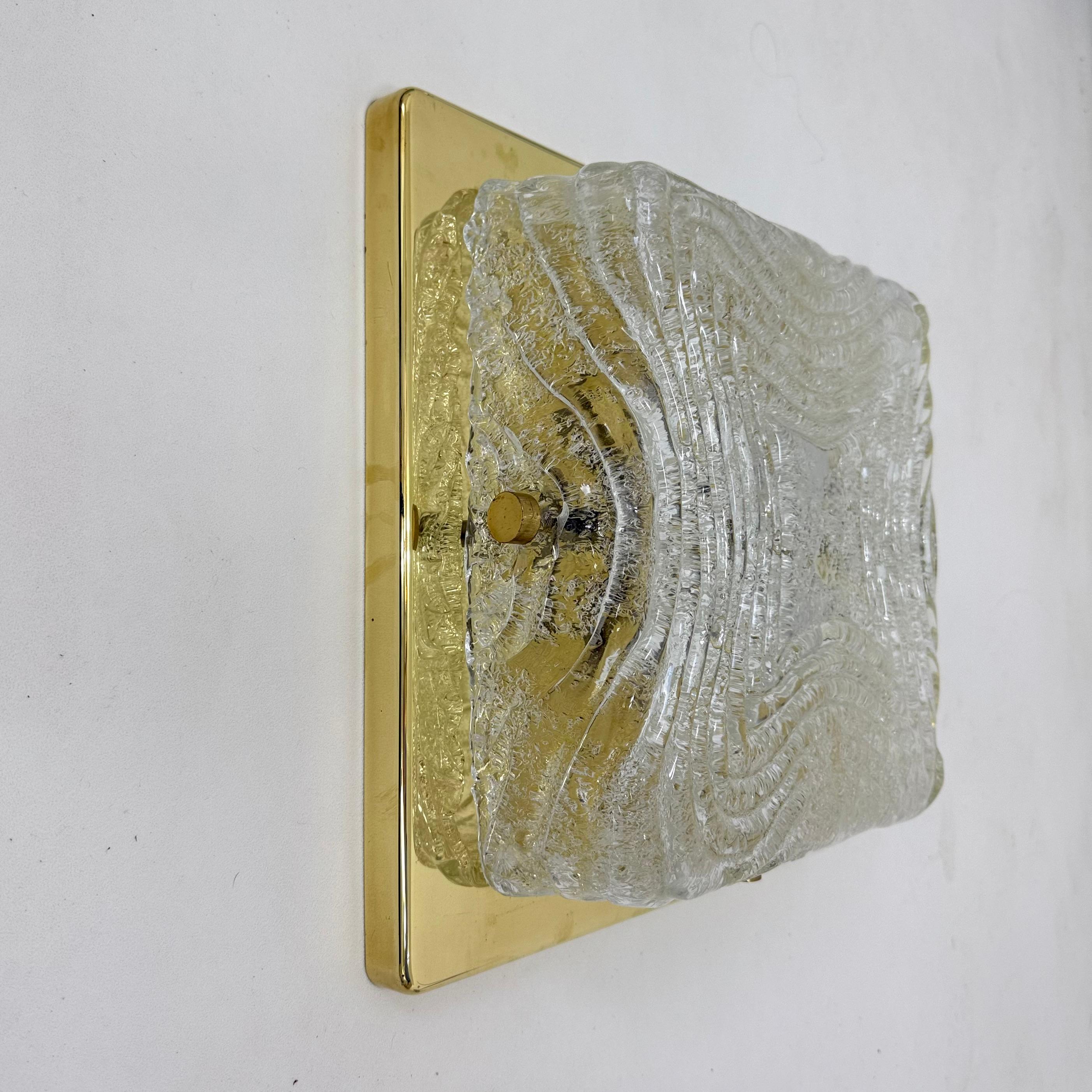 Lámpara de techo empotrable de cristal de Murano y latón de Hillebrand , años 70 finales del siglo XX en venta