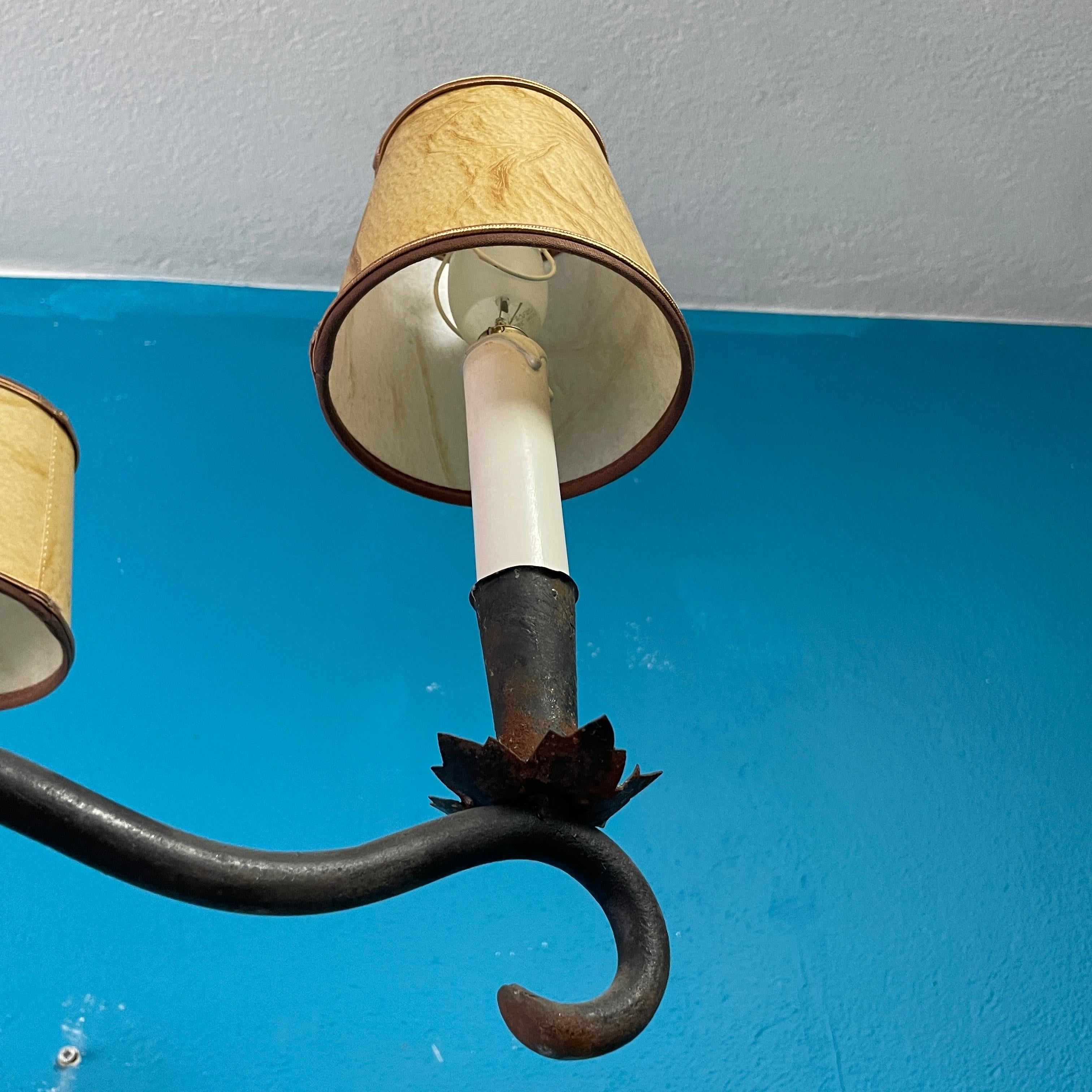 Ceiling Lamp from 1930's, forged and welded steel.  For Sale 2