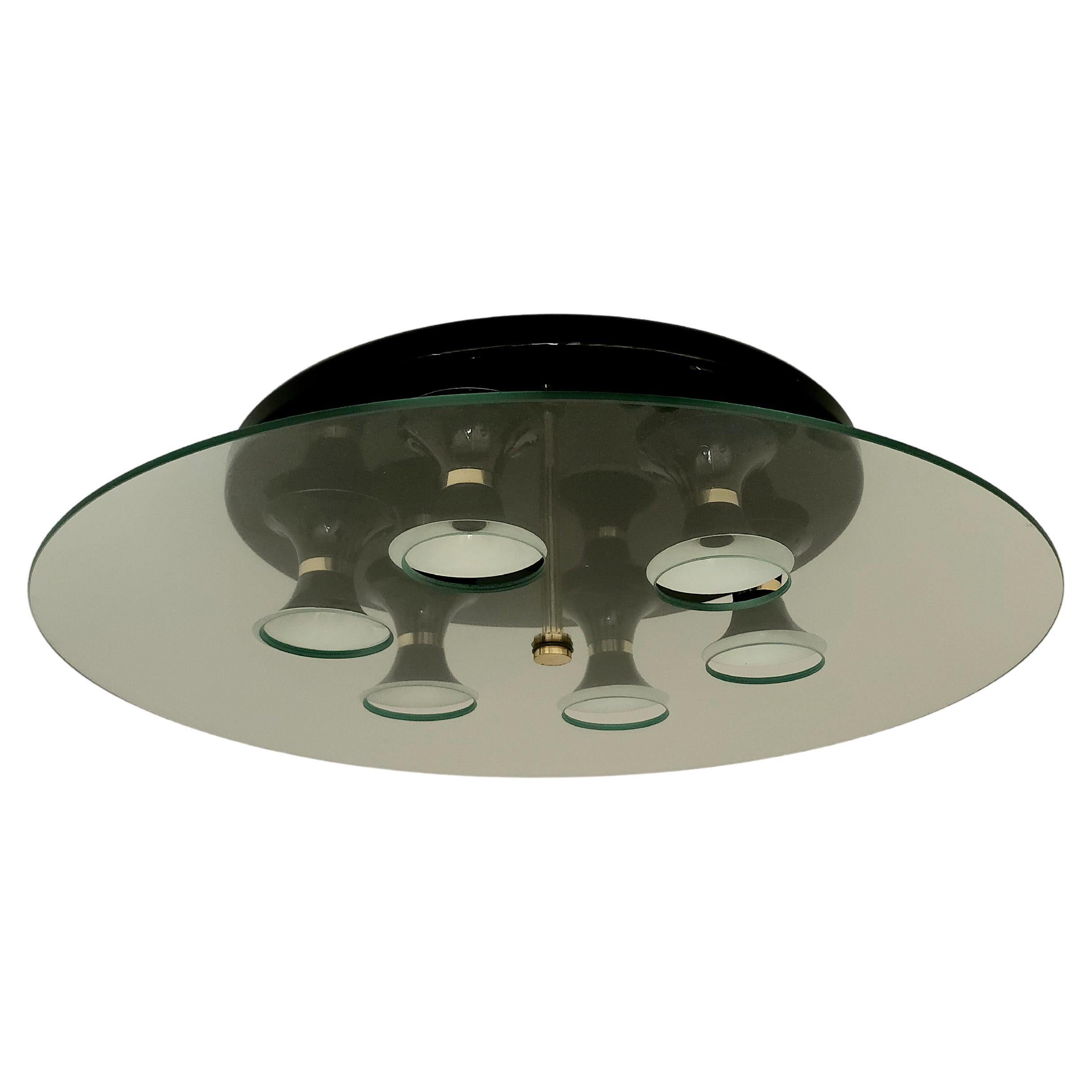 Lampada da soffitto Vetro Ottone Metallo Attribuita a Stilnovo Italia del Medioevo Anni '60