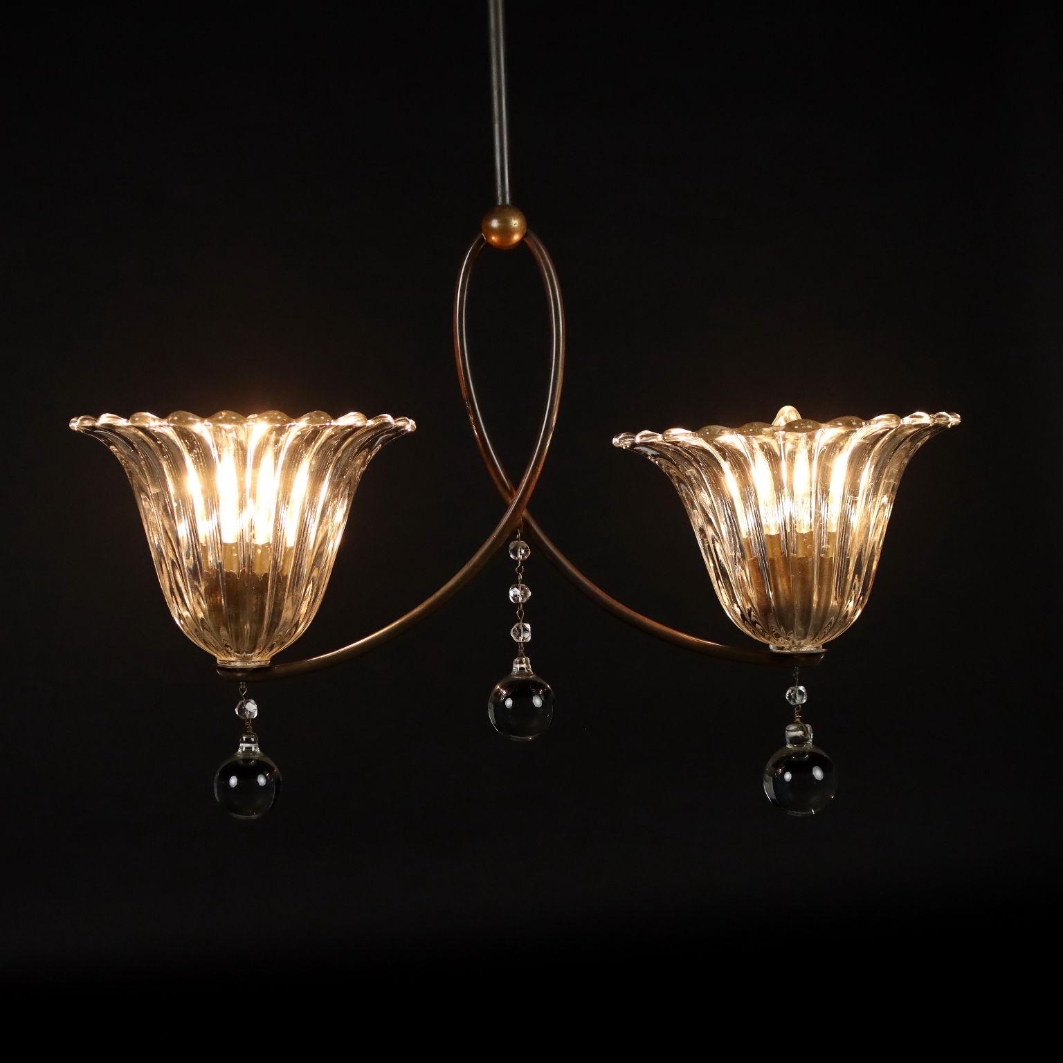 Italian Ceiling Lamp Glass Italy, 1940s For Sale