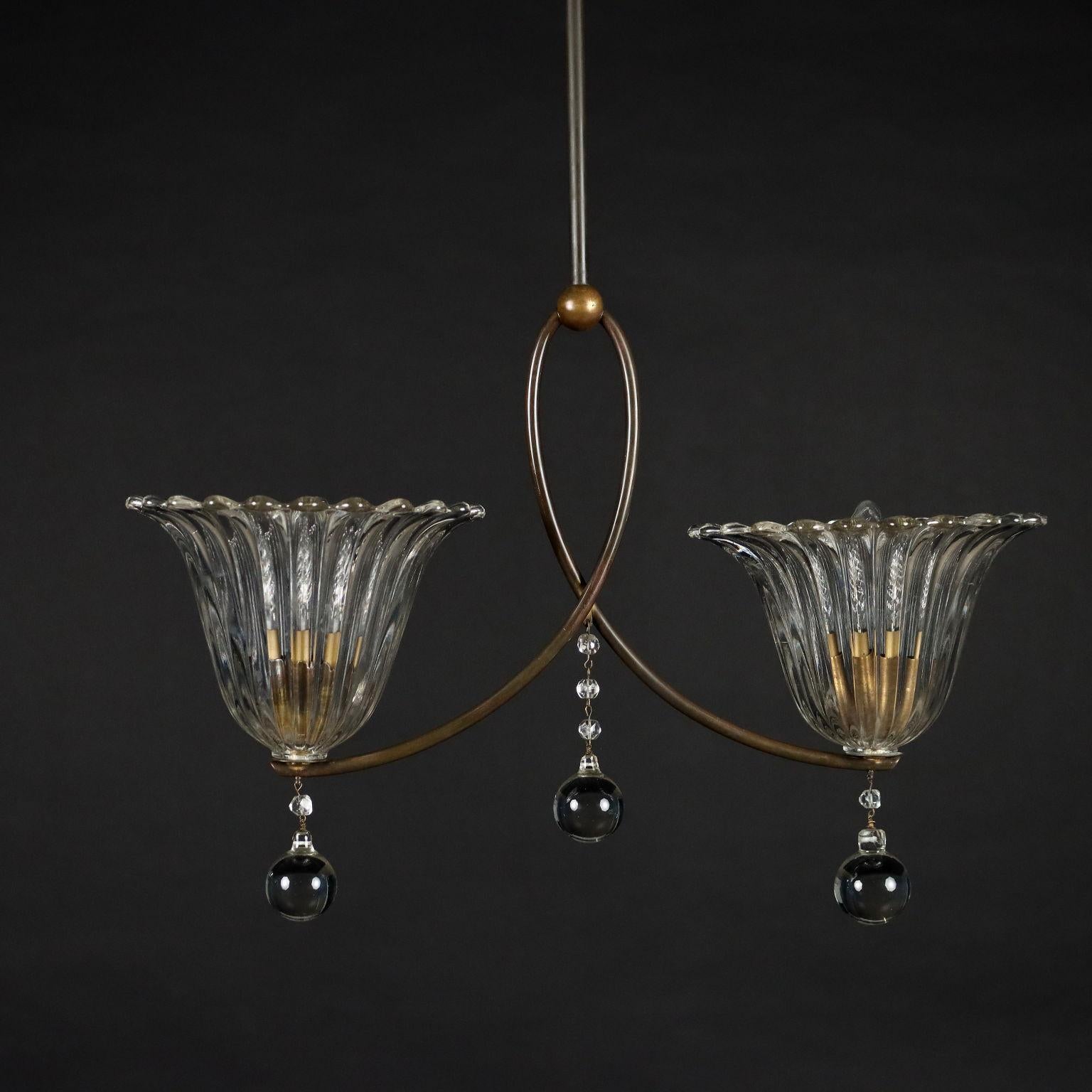 Ceiling Lamp Glass Italy, 1940s In Good Condition For Sale In Milano, IT