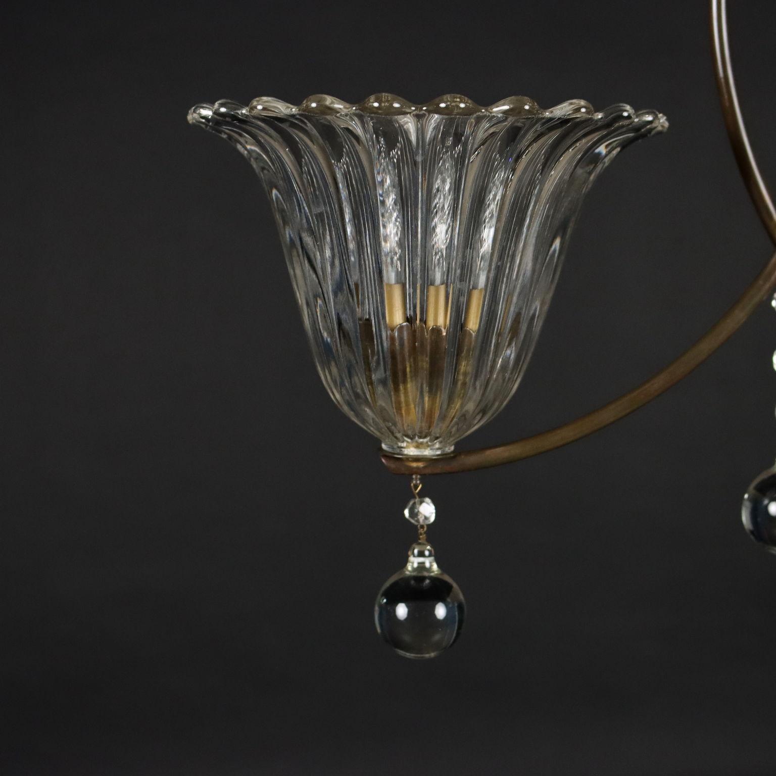 Mid-20th Century Ceiling Lamp Glass Italy, 1940s For Sale