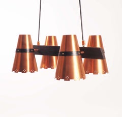 Ceiling Lamp in copper and dark wood, made in Sweden during, 1960s