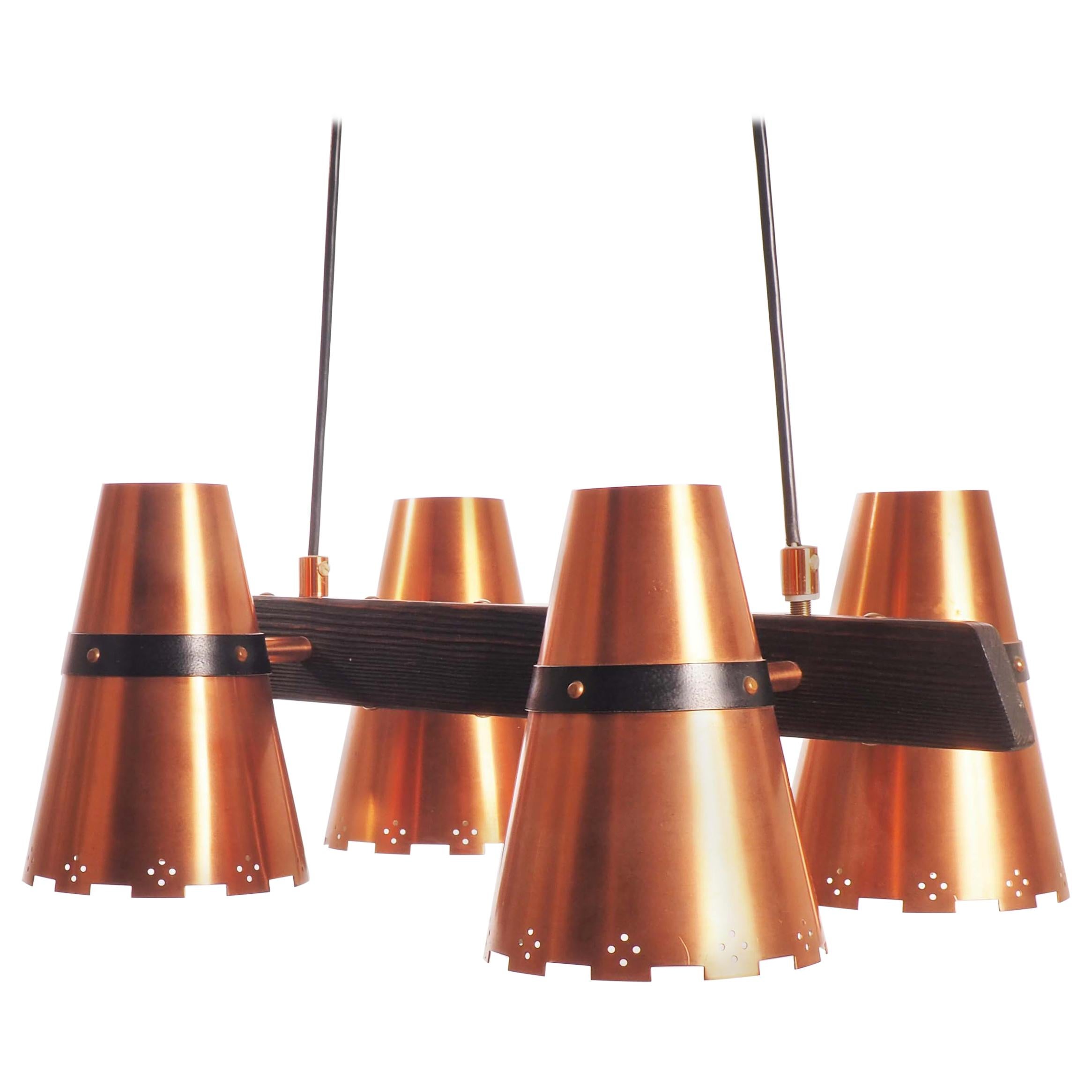 Ceiling Lamp in copper and dark wood, made in Sweden during, 1960s For Sale