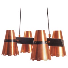 Ceiling Lamp in copper and dark wood, made in Sweden during, 1960s