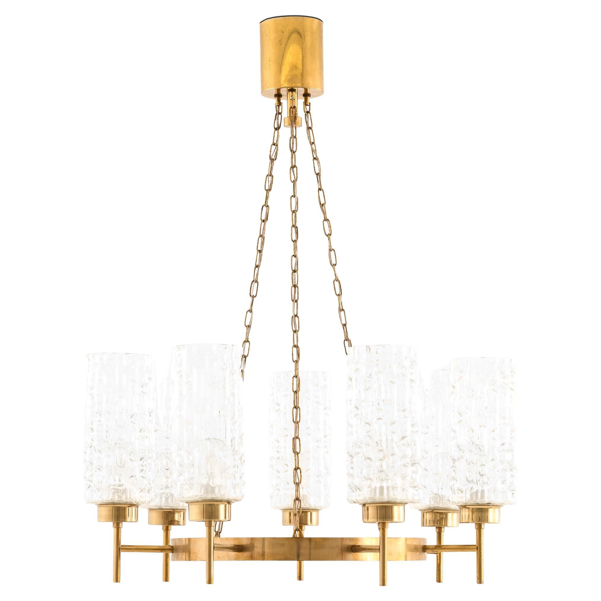 Ceiling Lamp in Brass and Glass, 1950s