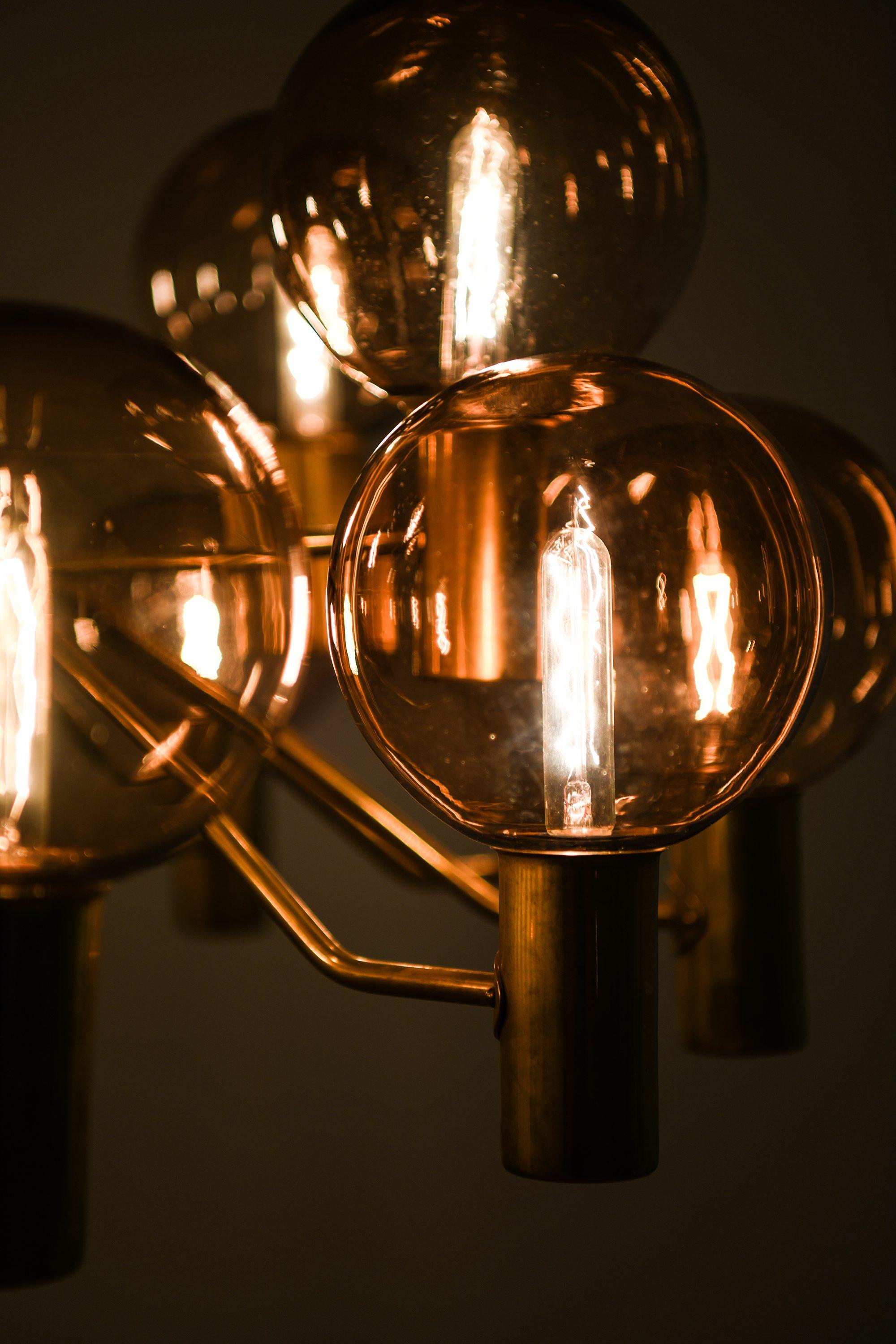 XX secolo Ceiling Lamp in Brass and Glass by Hans-Agne Jakobsson, 1950's in vendita