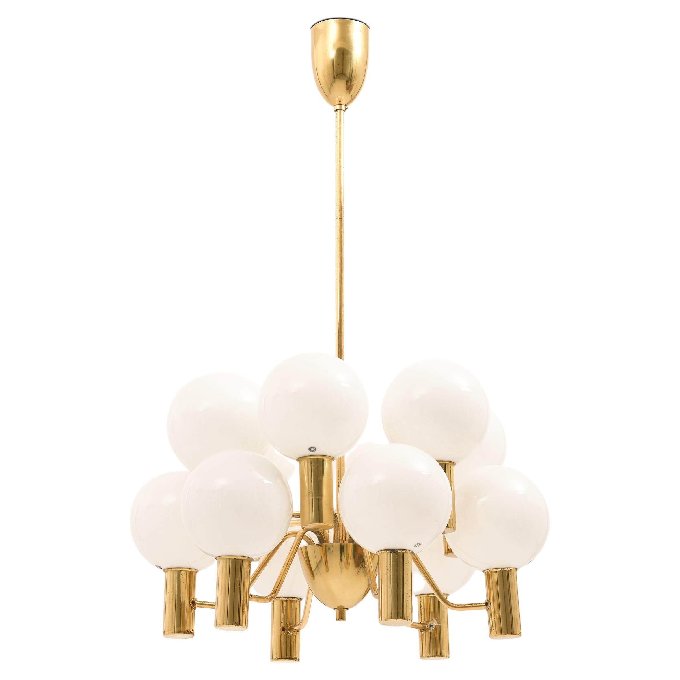 Lampada da soffitto in ottone e vetro di Hans-Agne Jakobsson, anni '60
