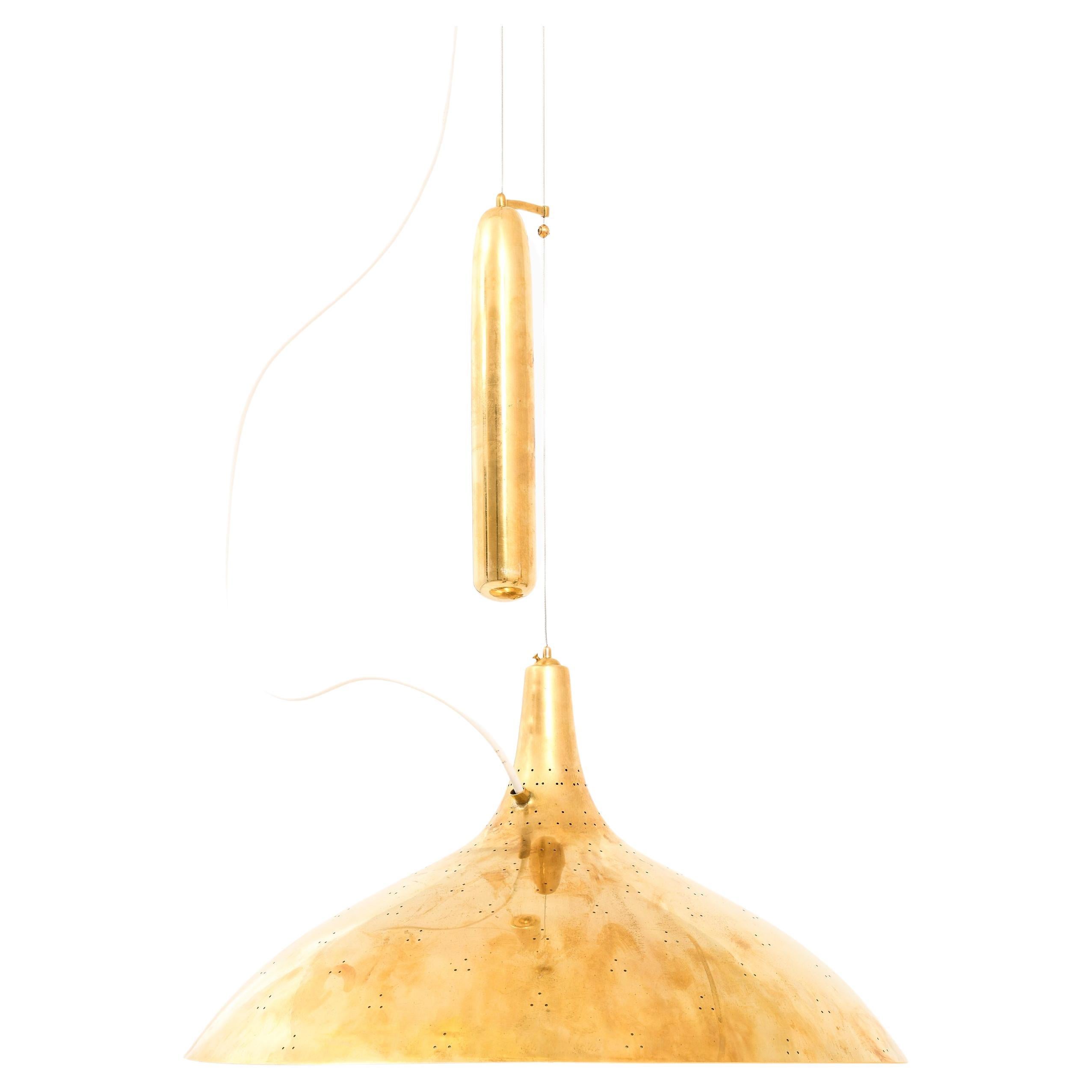 Ceiling Lamp in Brass and Glass by Paavo Tynell, 1950's