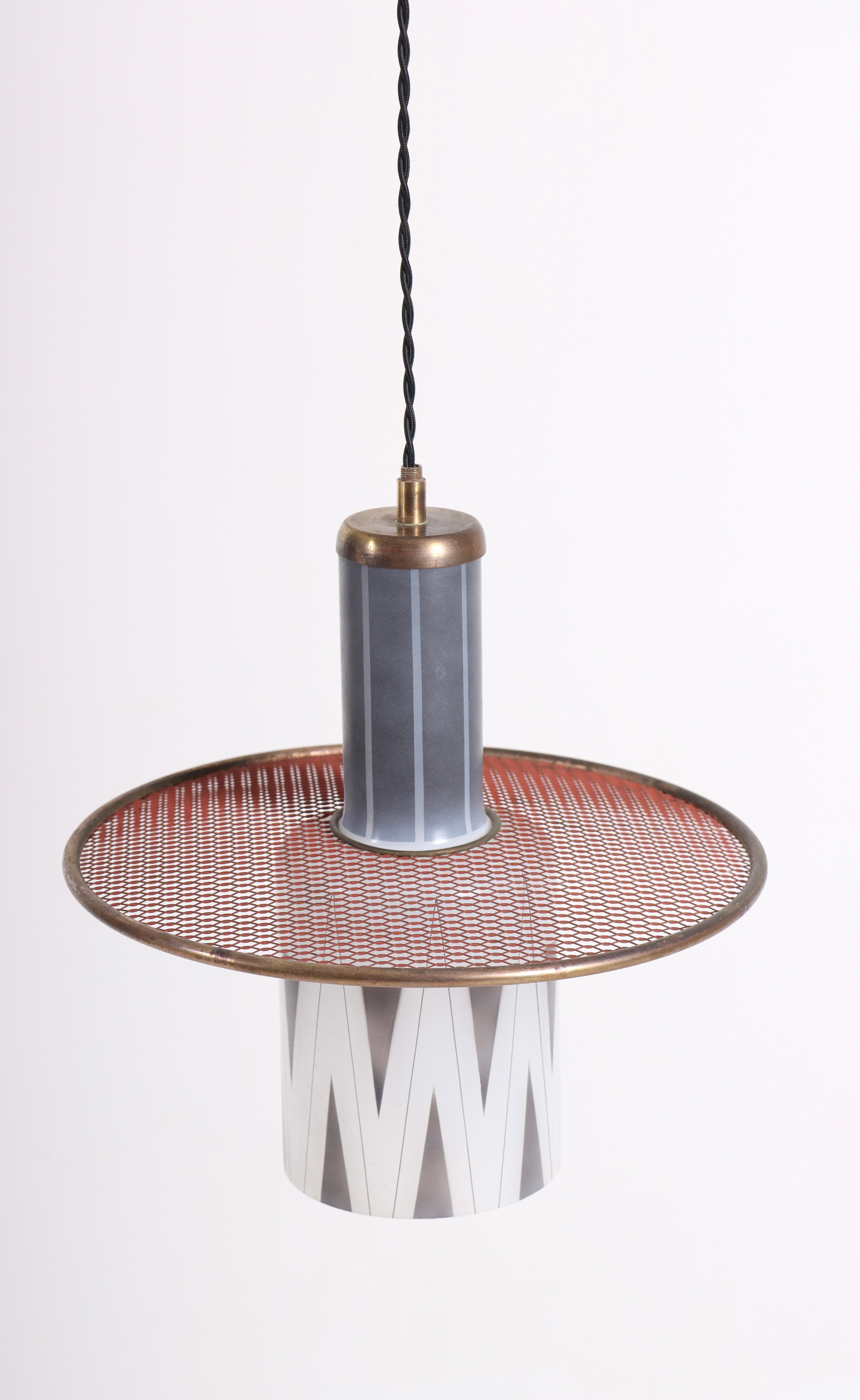 Rare ceiling lamp in glass and brass, designed and made in Denmark 1950s. Great original condition.