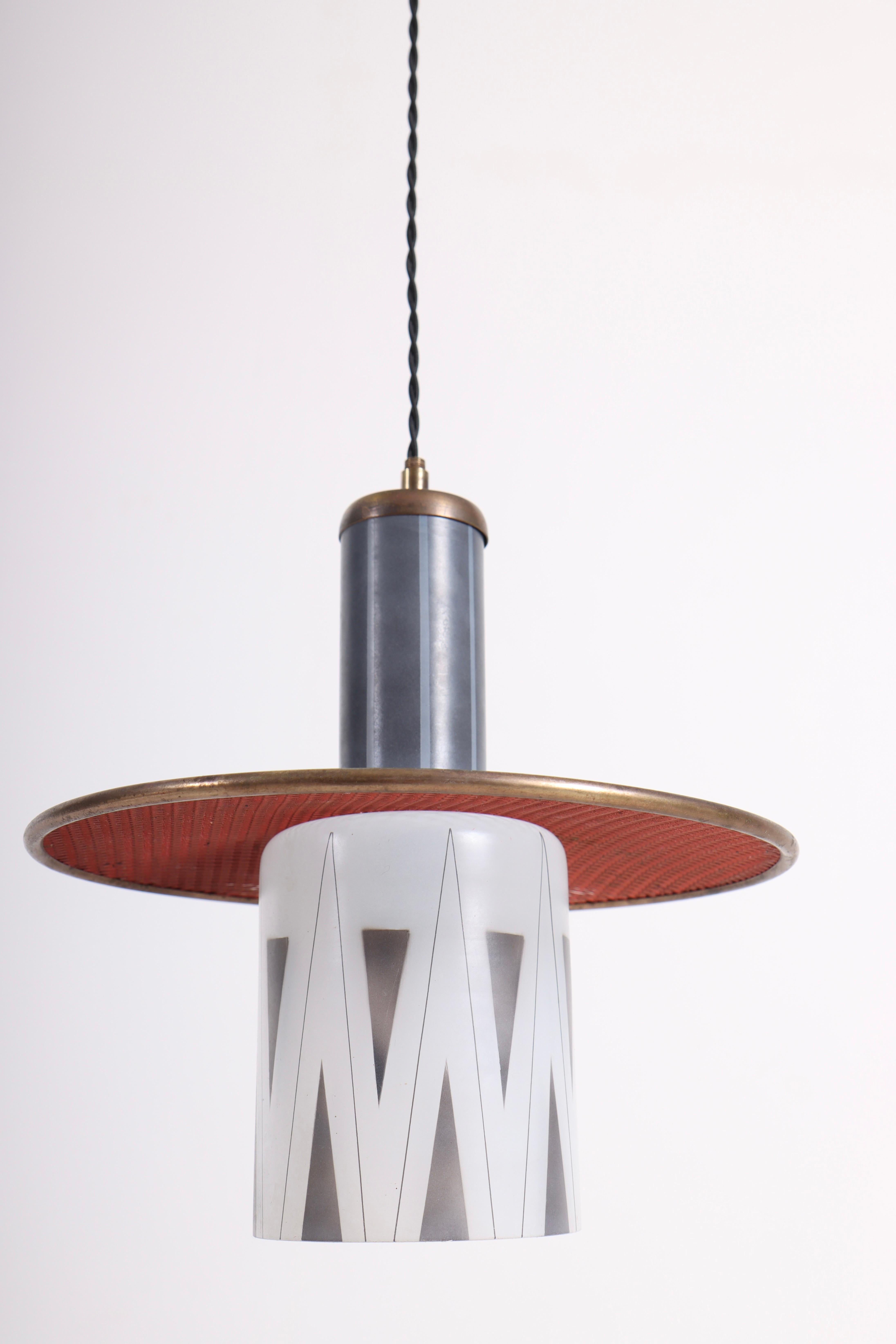 Ceiling Lamp in Brass and Glass, Made in Denmark, 1950s In Good Condition For Sale In Lejre, DK