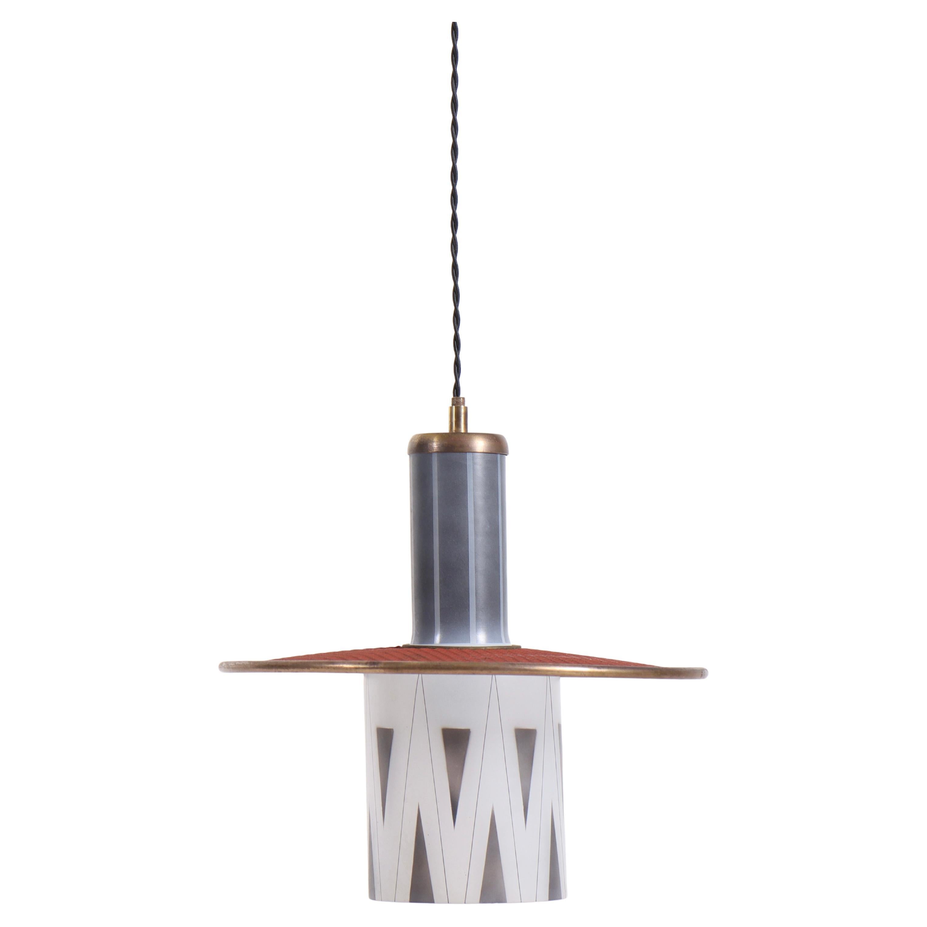 Ceiling Lamp in Brass and Glass, Made in Denmark, 1950s