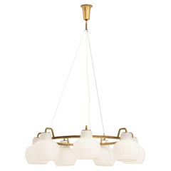 Ceiling Lamp in Brass and Opal Glass by Vilhelm Lauritzen, 1950's