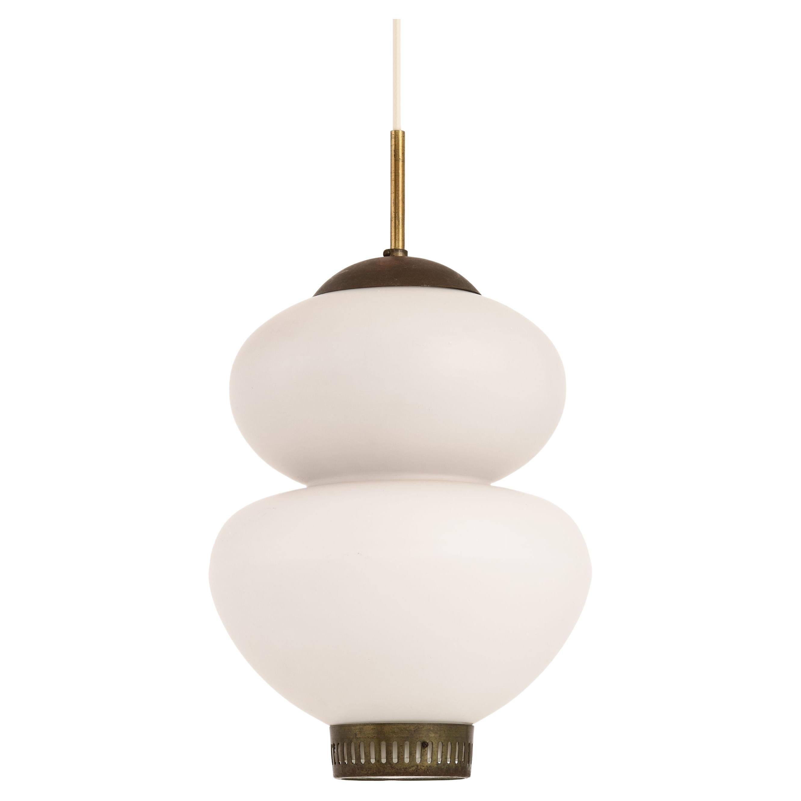 Ceiling Lamp in Brass and Opaline Glass by Bent Karlby, 1950's For Sale