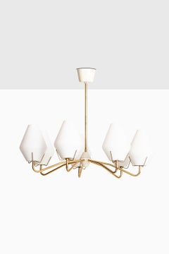 Ceiling Lamp in Brass and Opaline Glass Produced by ASEA in Sweden