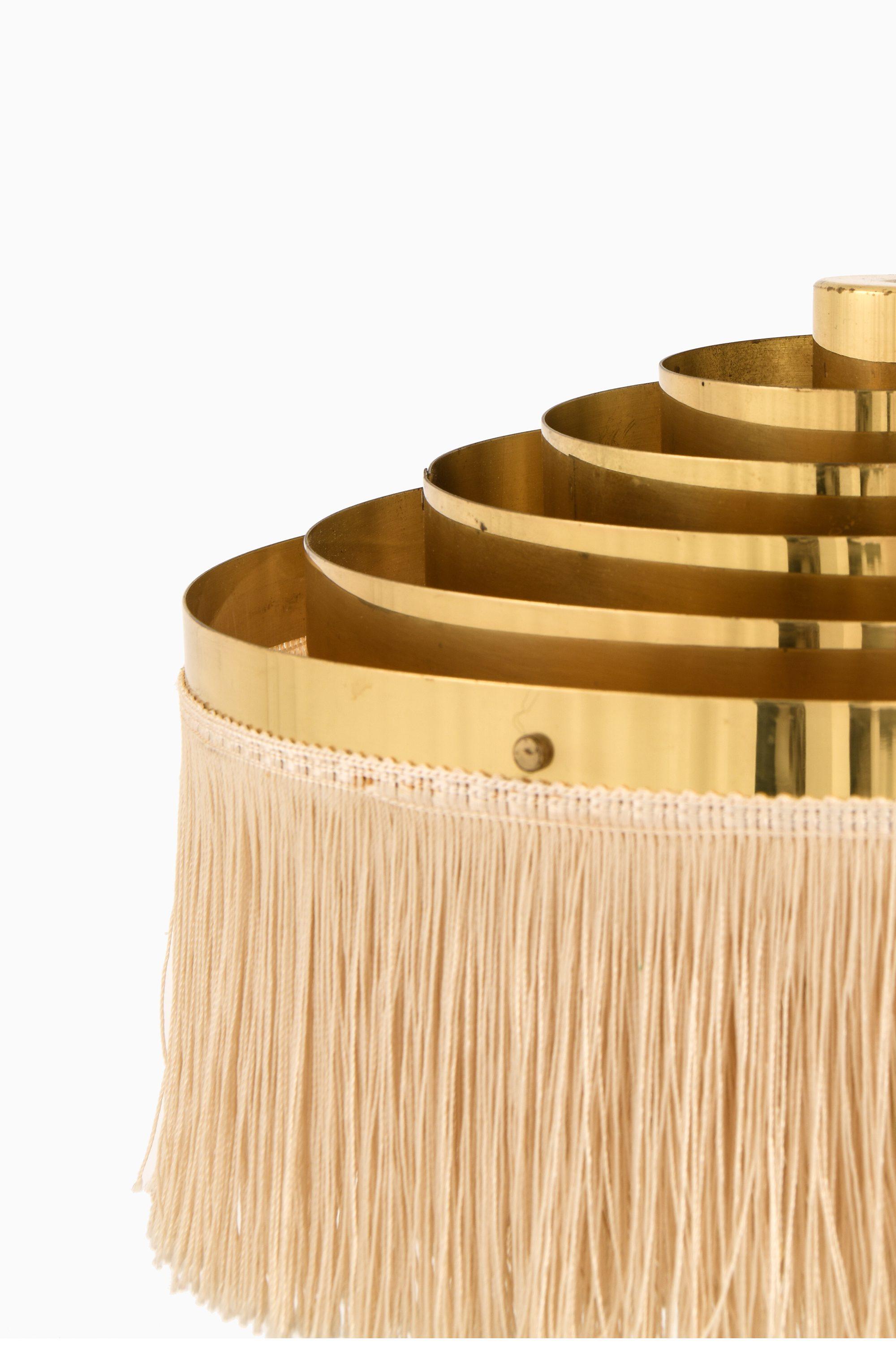 Scandinavian Modern Ceiling Lamp in Brass and Silk Fringes by Hans-Agne Jakobsson, 1950's For Sale