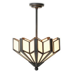 Ceiling Lamp in Brass and White Cast Glass, Art Deco Style