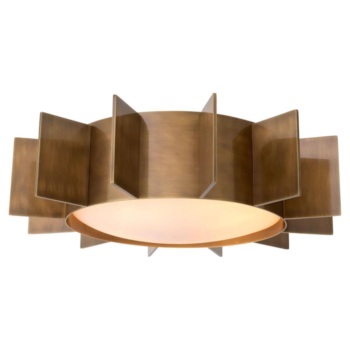 Ceiling Lamp In Brass With White Glass Diffuser