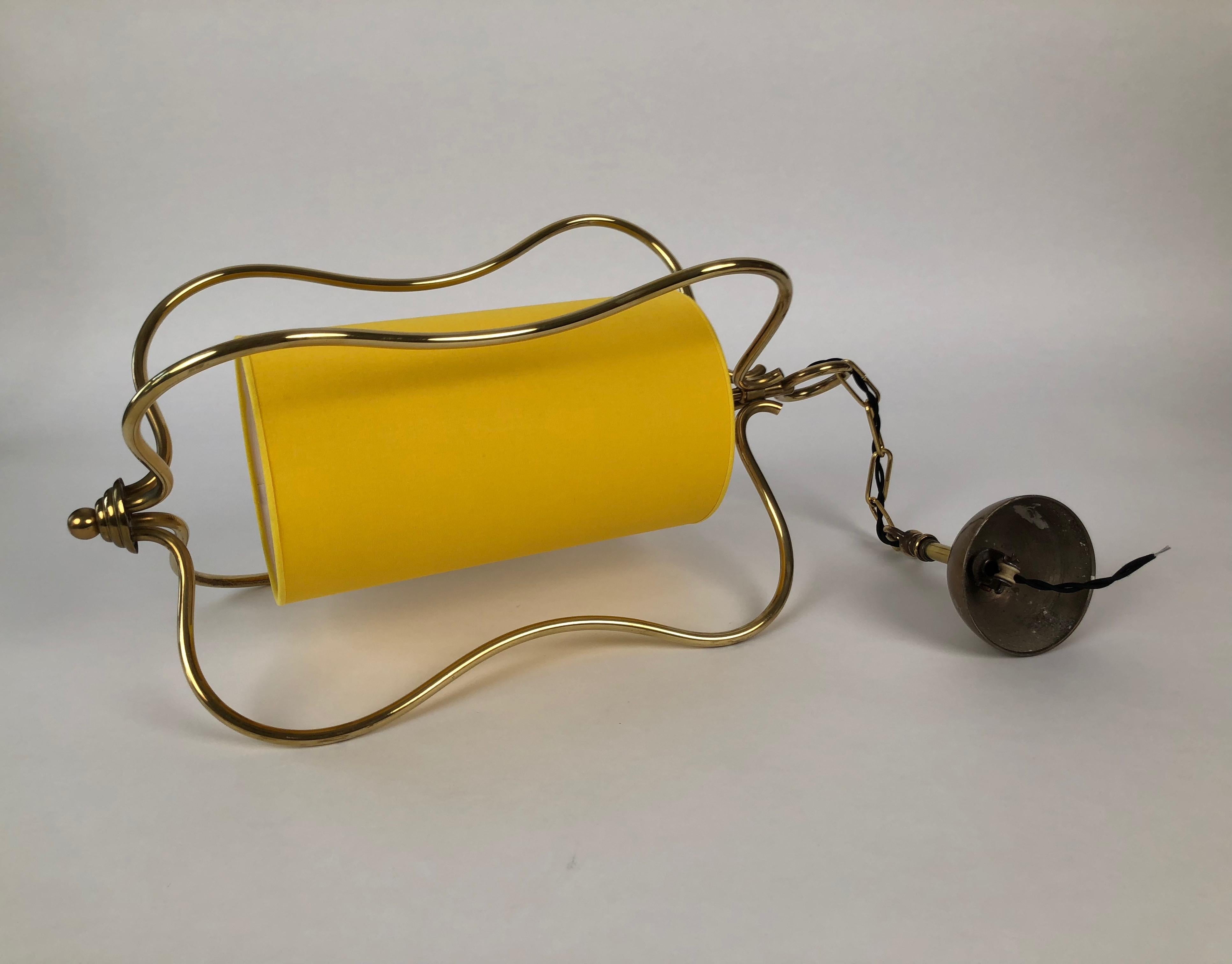 Austrian Ceiling Lamp in Brass with Yellow Shade in a Style from Hollywood Regency For Sale