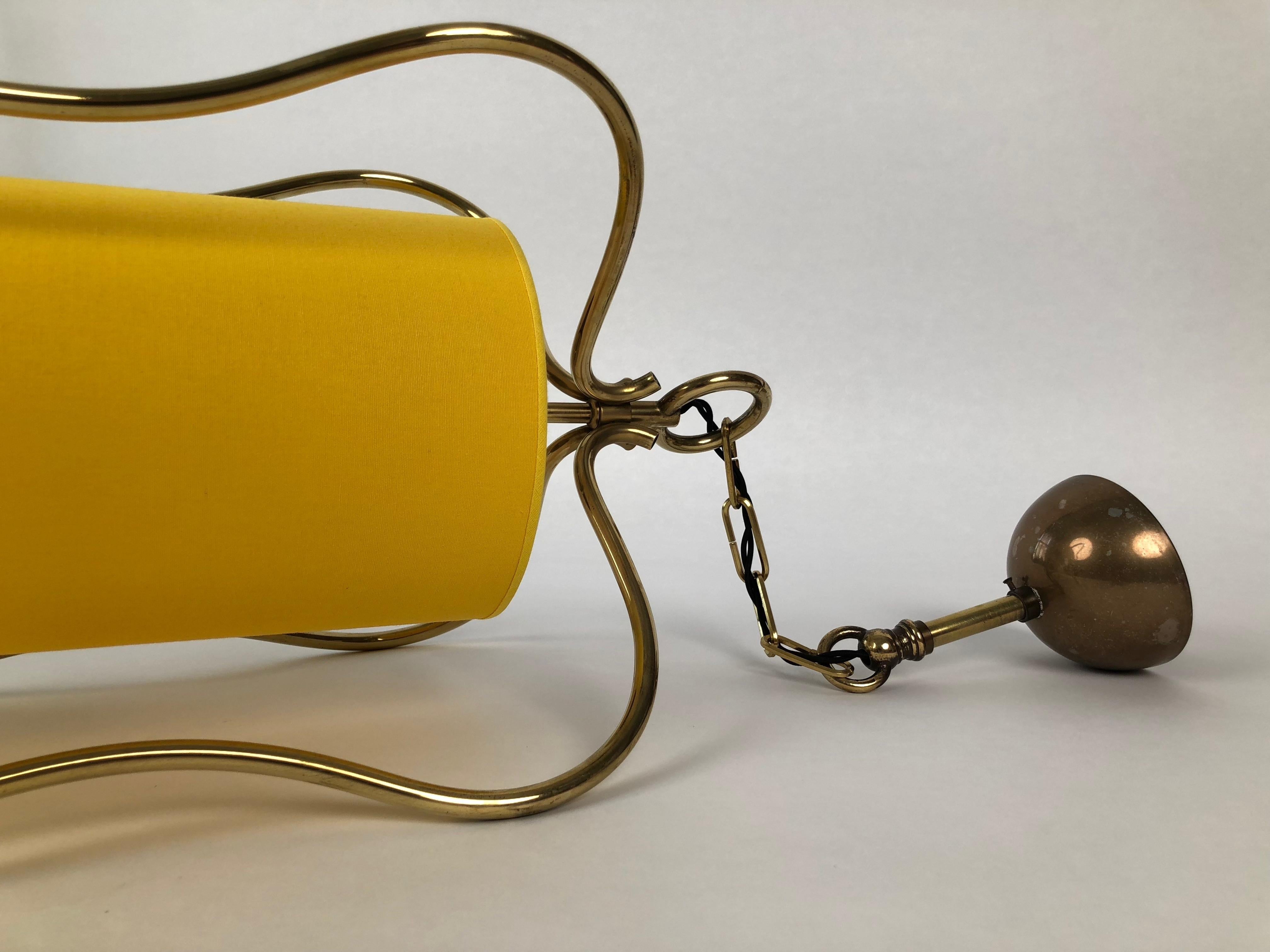 Ceiling Lamp in Brass with Yellow Shade in a Style from Hollywood Regency In Good Condition For Sale In Vienna, Austria