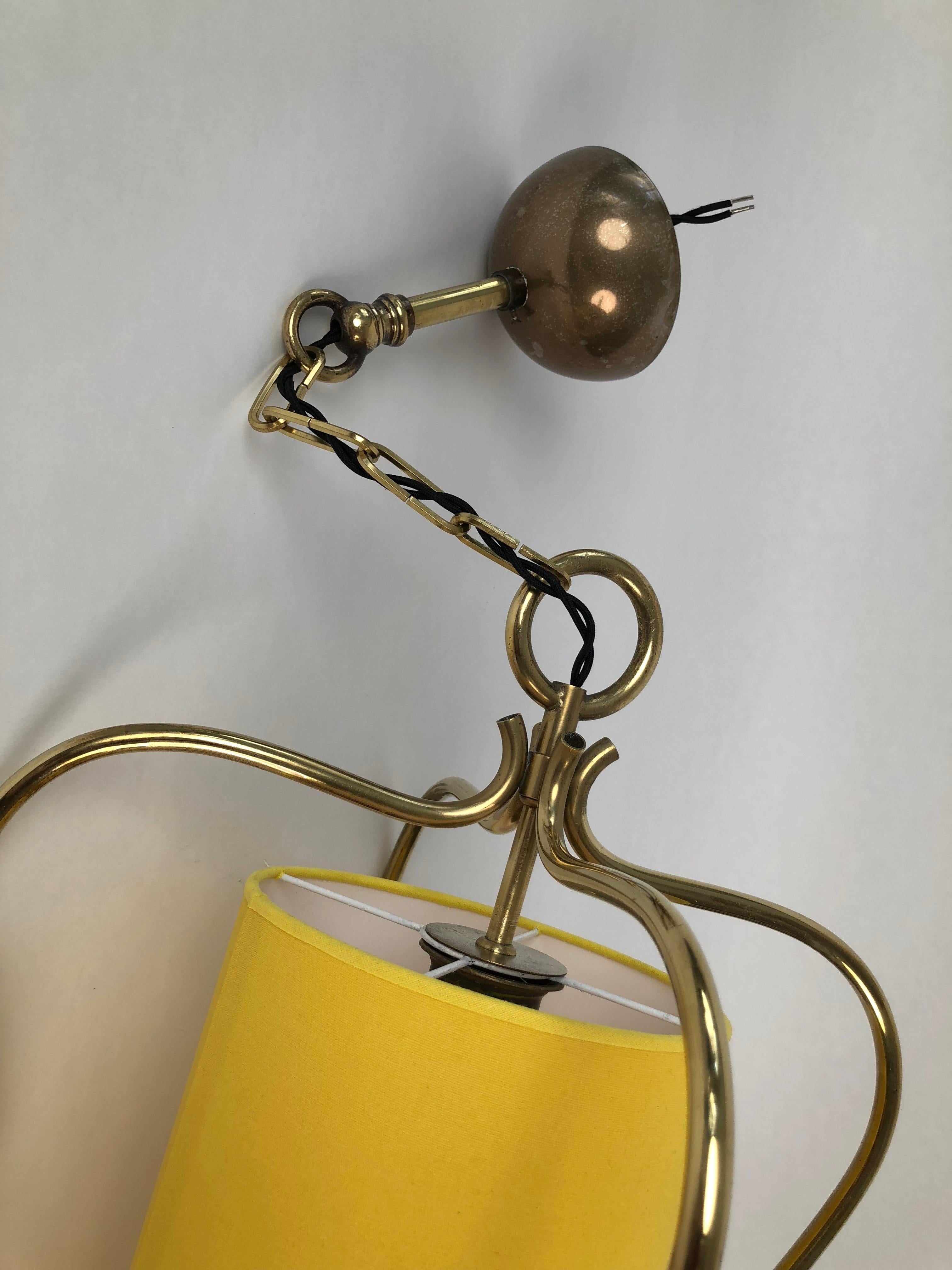 Ceiling Lamp in Brass with Yellow Shade in a Style from Hollywood Regency For Sale 1