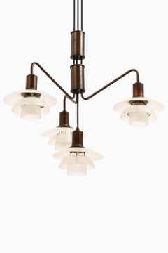 Ceiling Lamp in Browned Brass Frame, Glass Shades by Poul Henningsen, 1931-1937