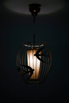 Ceiling Lamp in Cage-shaped Frame in Lacquered Metal by Hans Bergström, 1940's