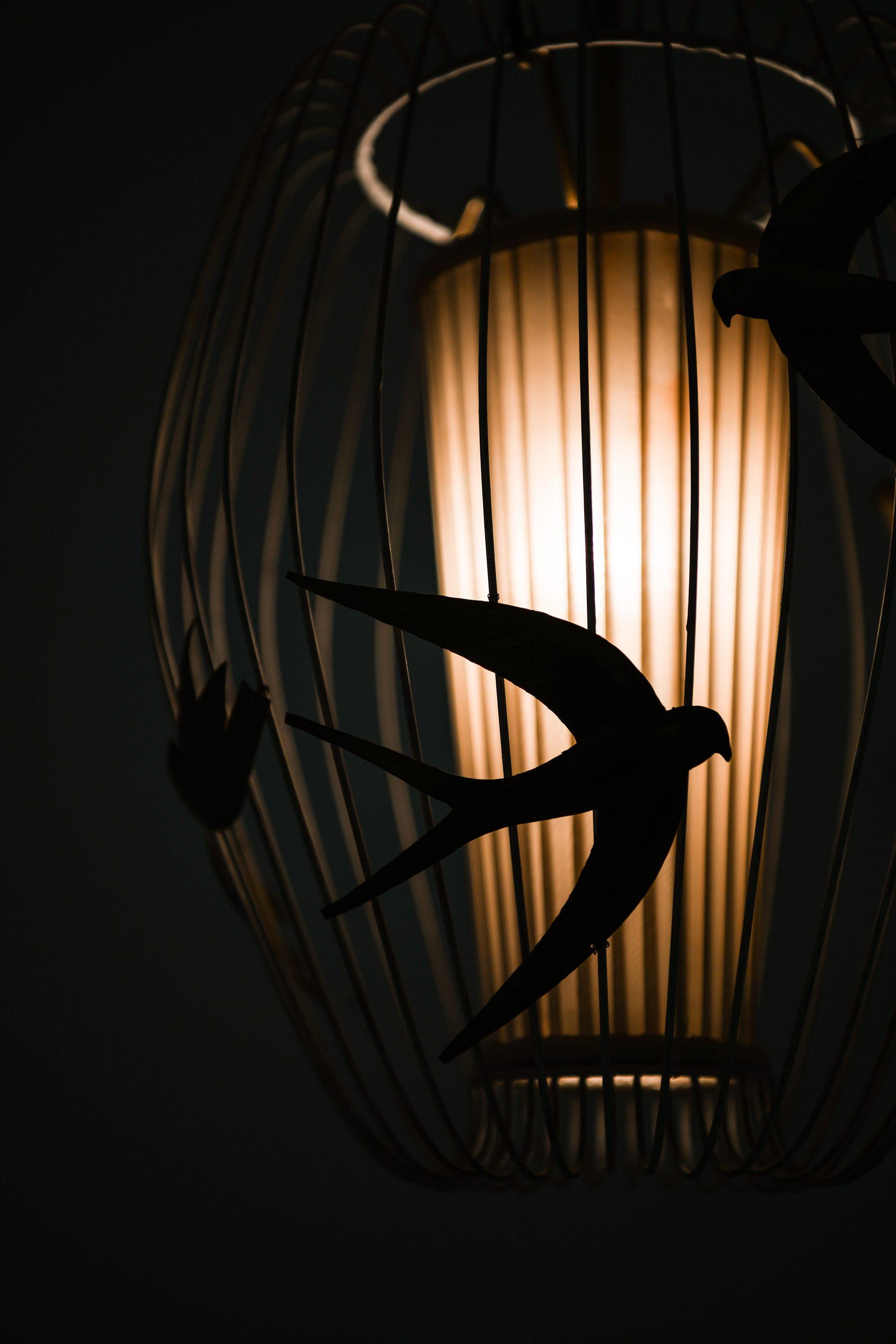 20th Century Ceiling Lamp in Cage-shaped Frame in Lacquered Metal by Hans Bergström, 1940's For Sale