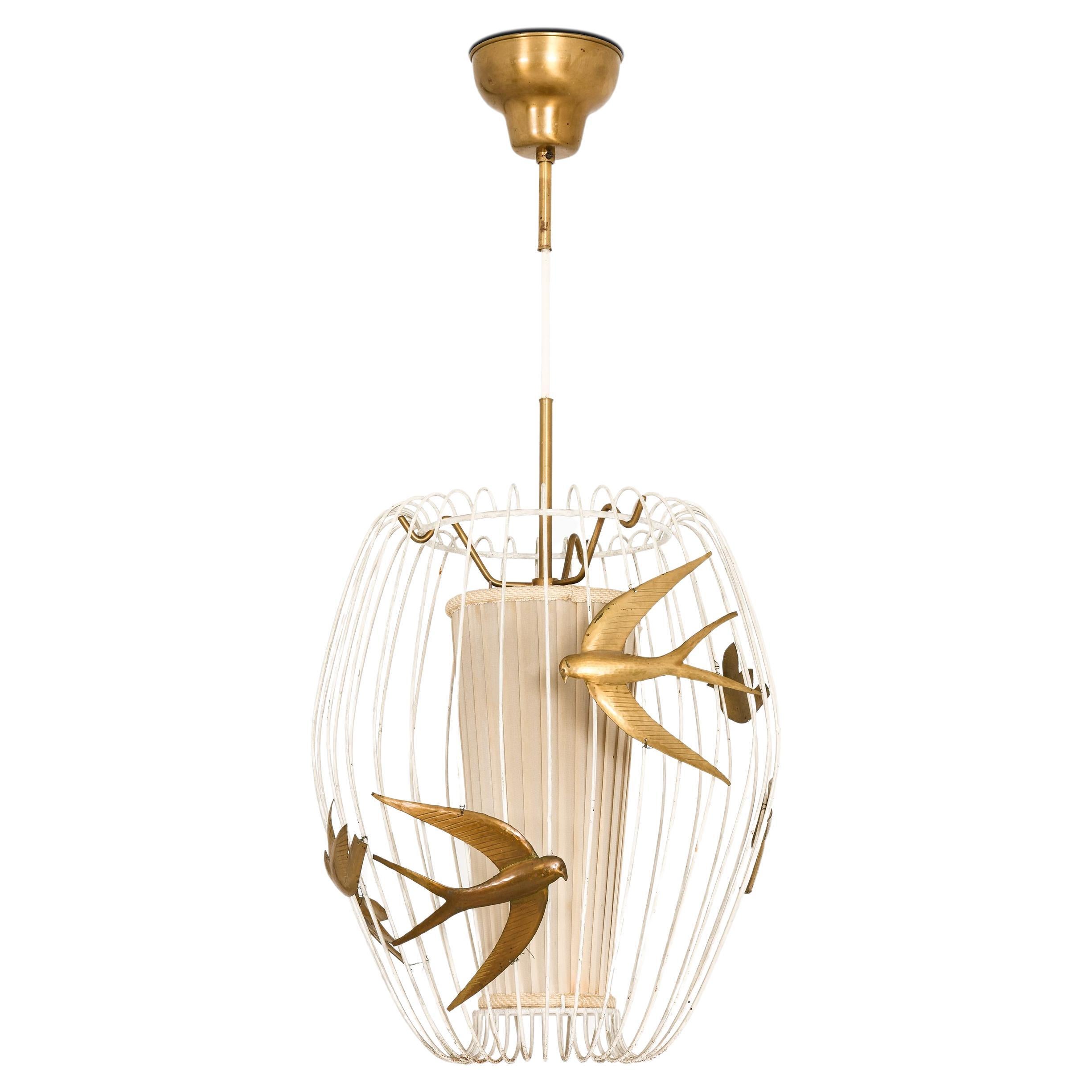 Ceiling Lamp in Cage-shaped Frame in Lacquered Metal by Hans Bergström, 1940's For Sale