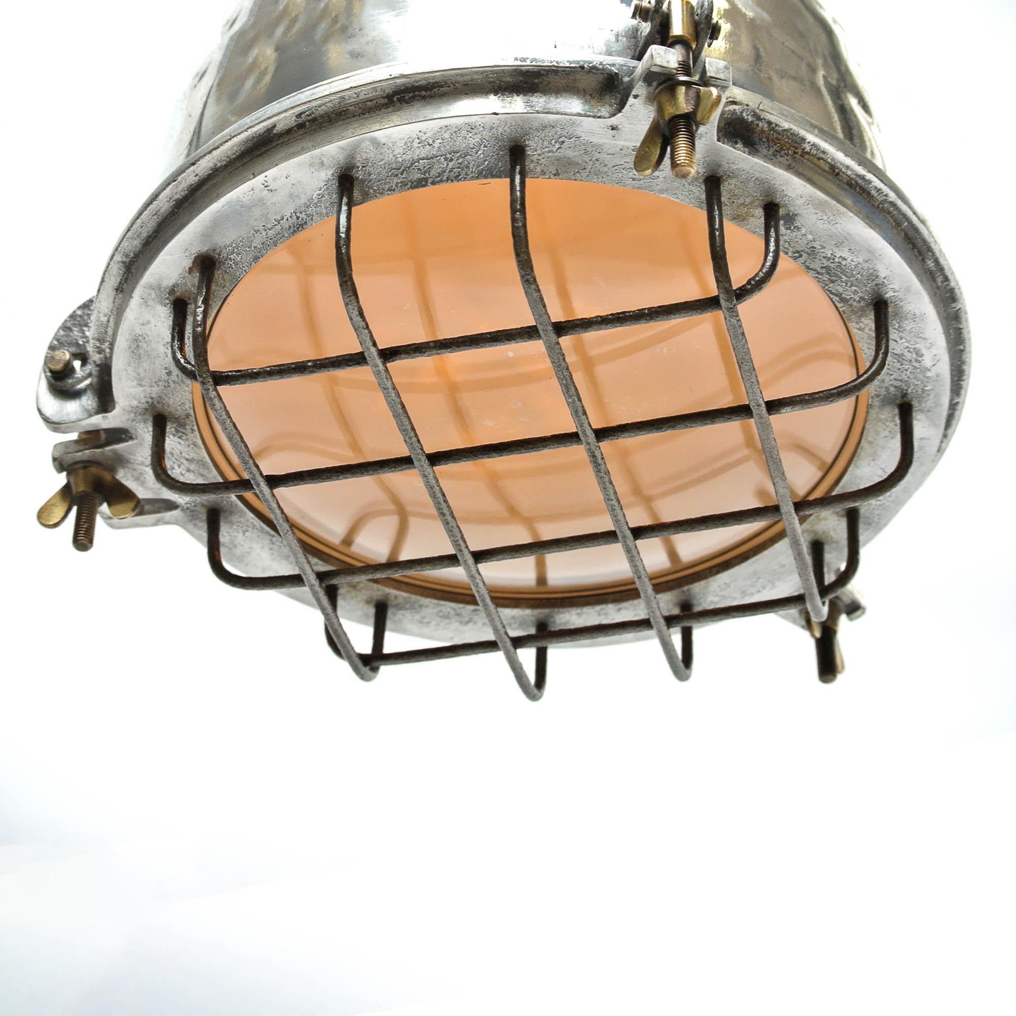 French Ceiling Lamp in Cast Aluminum, Glass Protected by a Grid, France circa 1960-1969