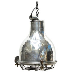 Vintage Ceiling Lamp in Cast Aluminum, Glass Protected by a Grid, France circa 1960-1969