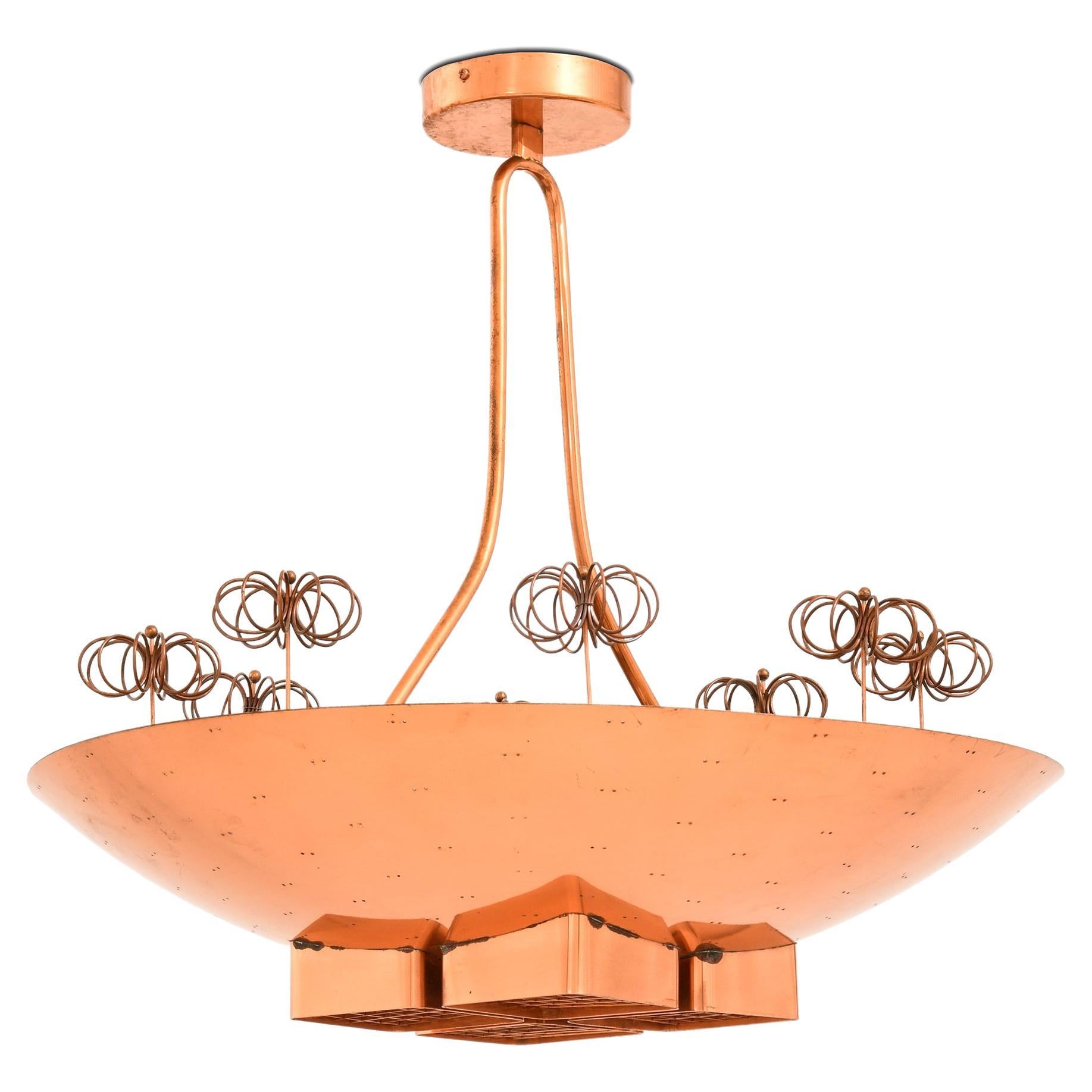 Ceiling Lamp in Copper and Brass by Paavo Tynell, 1940's, Taito Oy